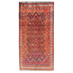 Antique Malayer Persian Gallery Rug with All-Over Herati and Diamond Design 