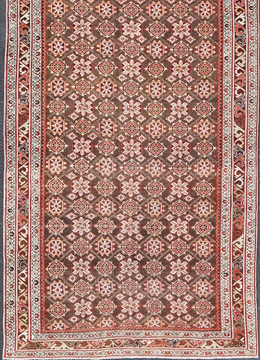 Wool Antique Malayer Persian Gallery Runner with All Over Floral Design For Sale