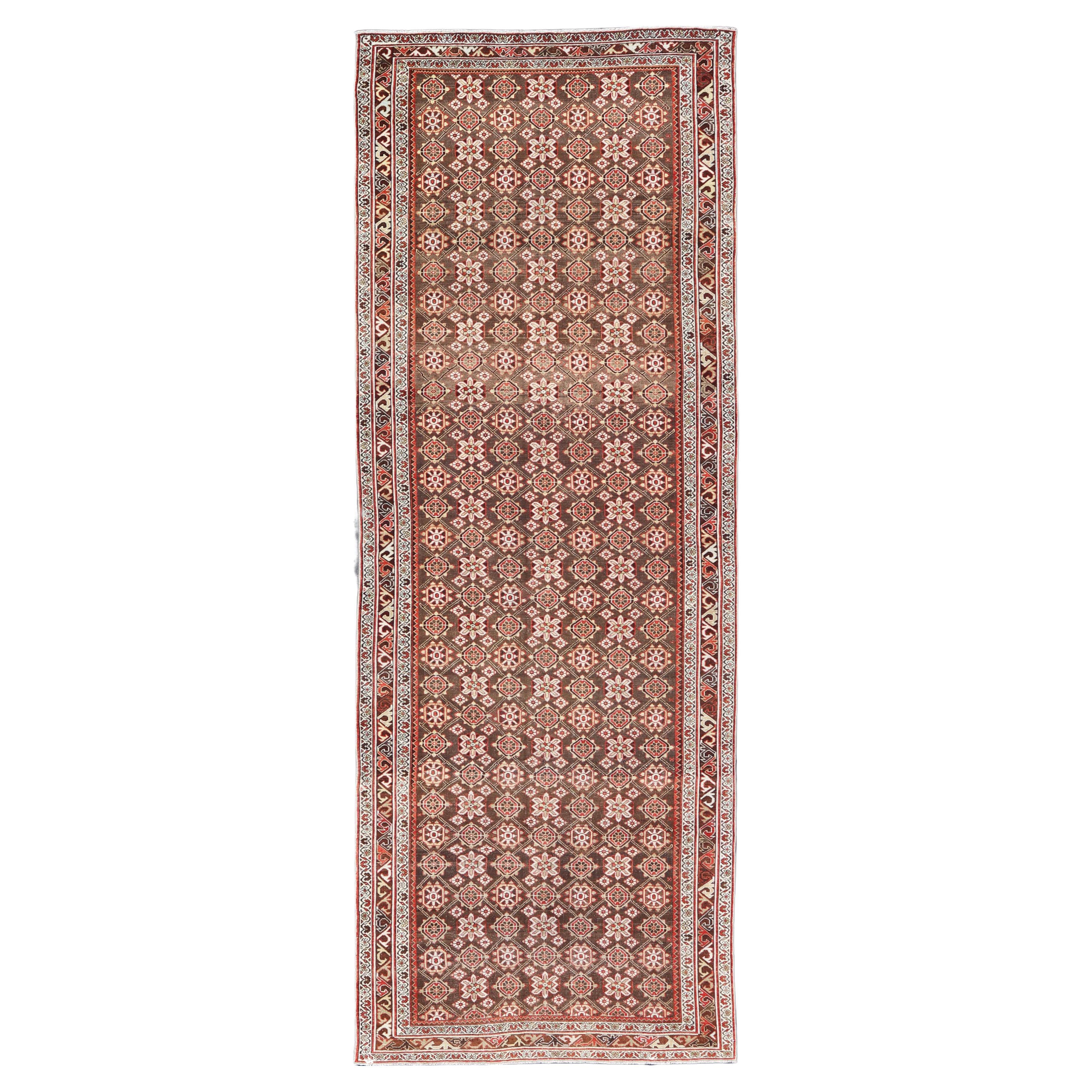 Antique Malayer Persian Gallery Runner with All Over Floral Design
