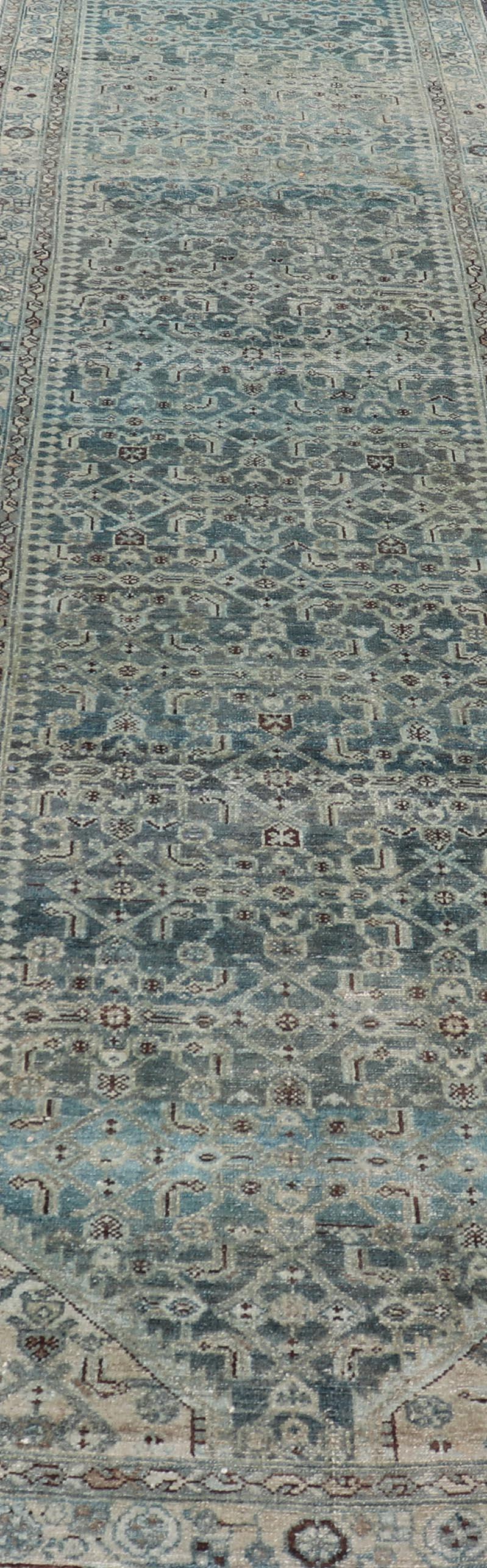 Antico runner persiano Malayer in blu con design/One 3'8 x 17'4 in vendita 4
