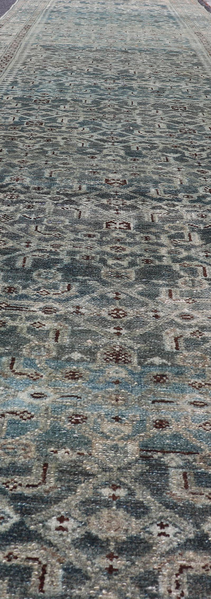 Antico runner persiano Malayer in blu con design/One 3'8 x 17'4 in vendita 6
