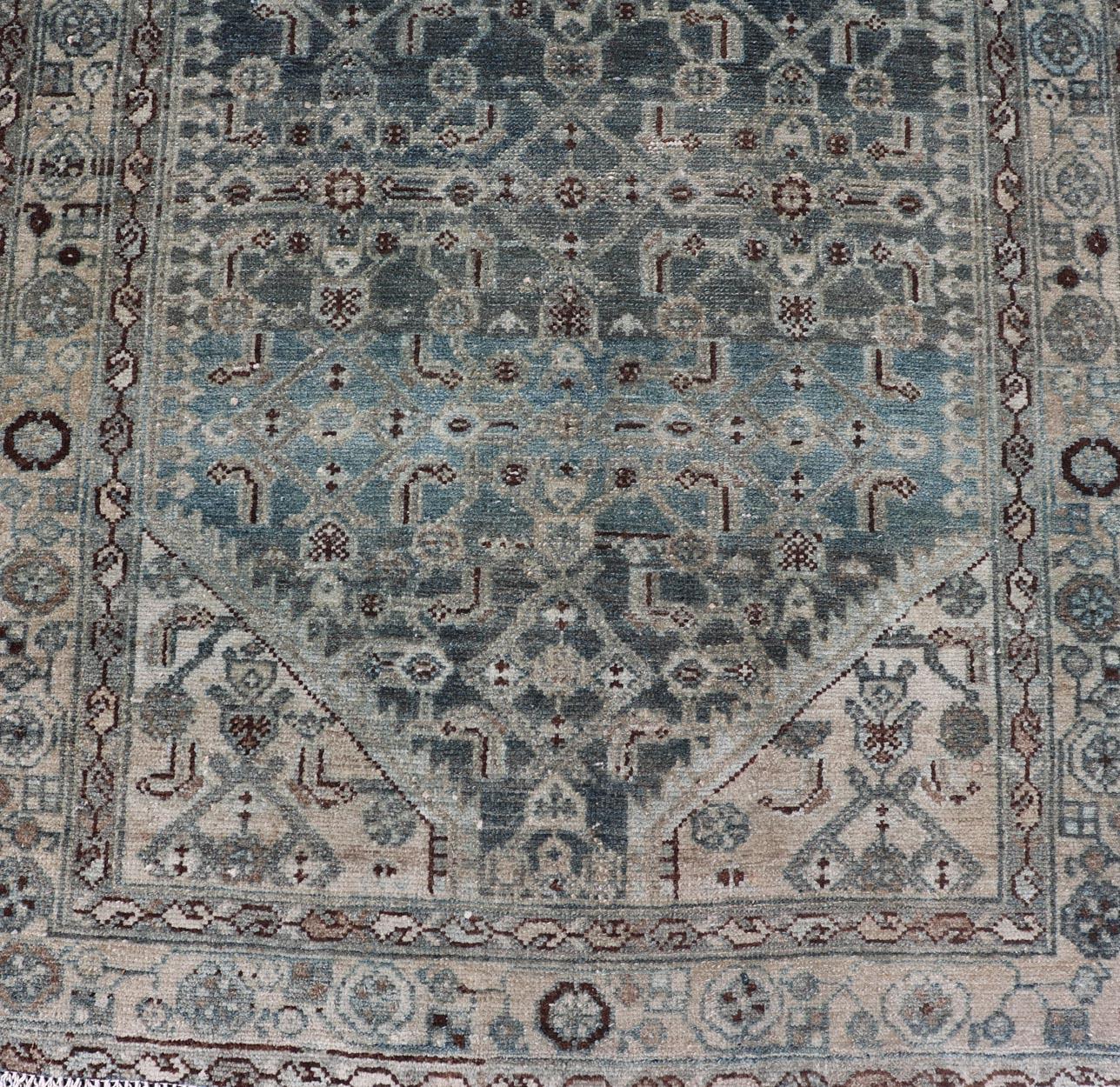Antico runner persiano Malayer in blu con design/One 3'8 x 17'4 in vendita 7