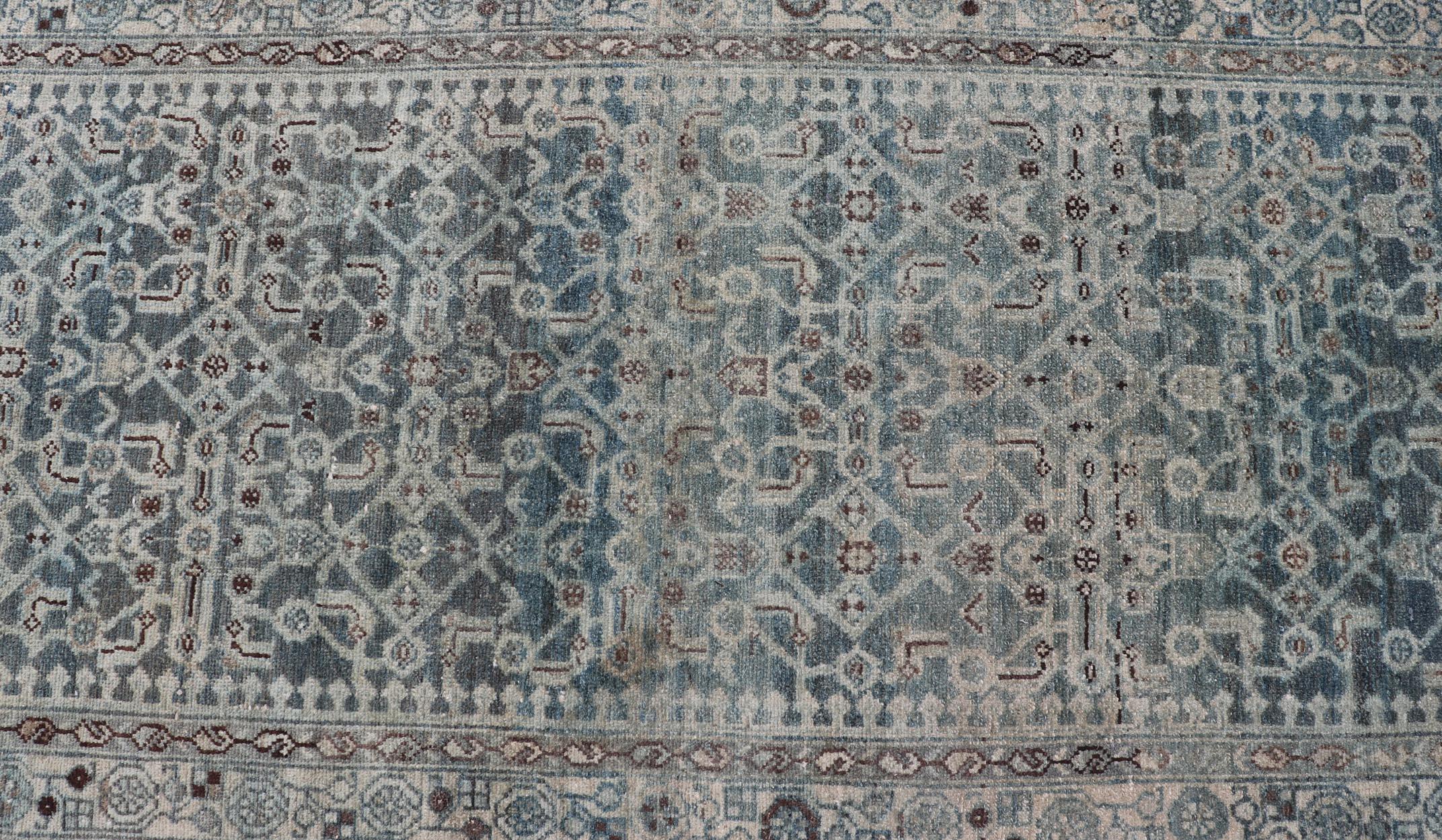 Persiano Antico runner persiano Malayer in blu con design/One 3'8 x 17'4 in vendita