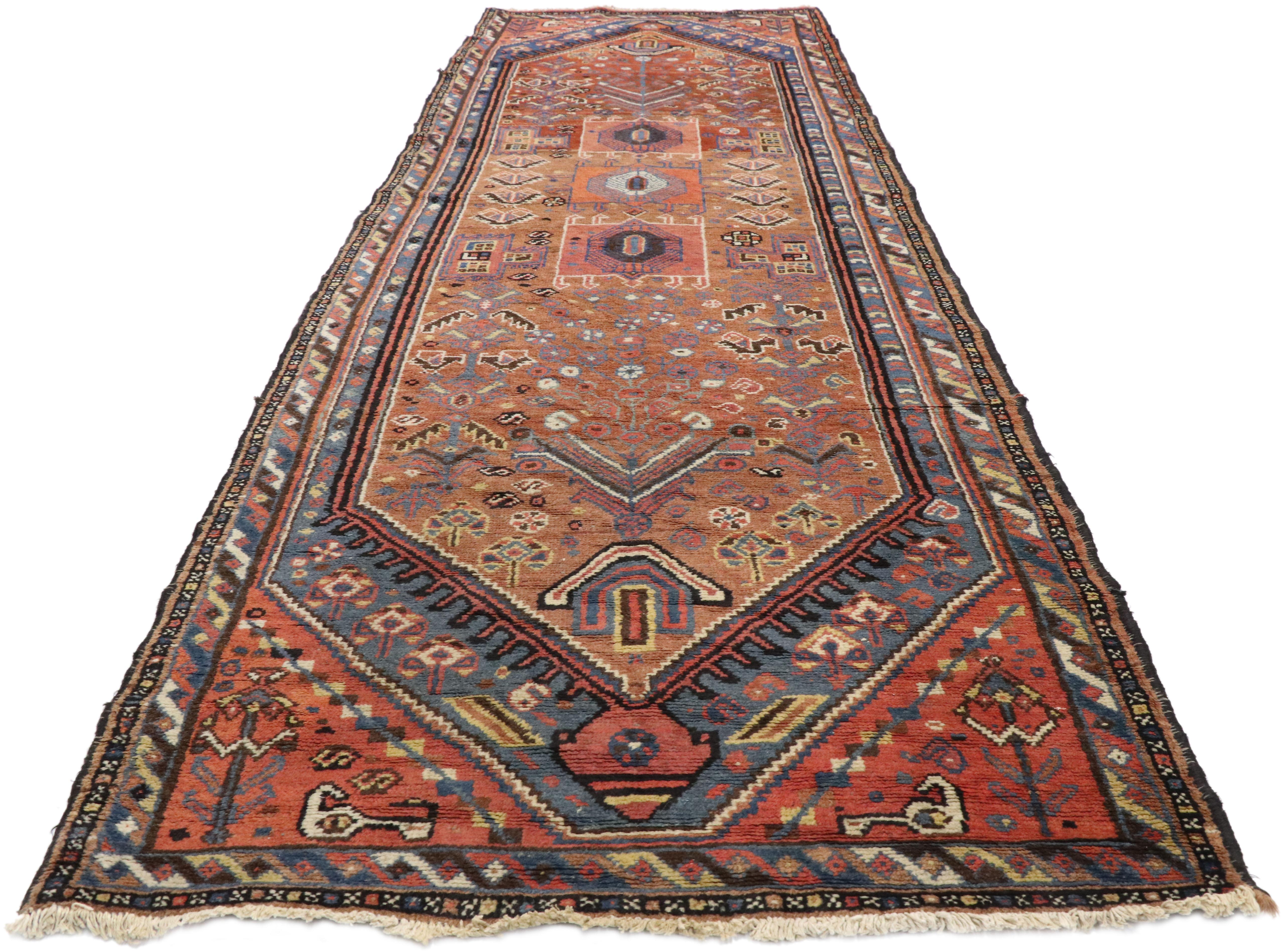 Antique Malayer Persian Runner with Mid-Century Modern Tribal Style 4