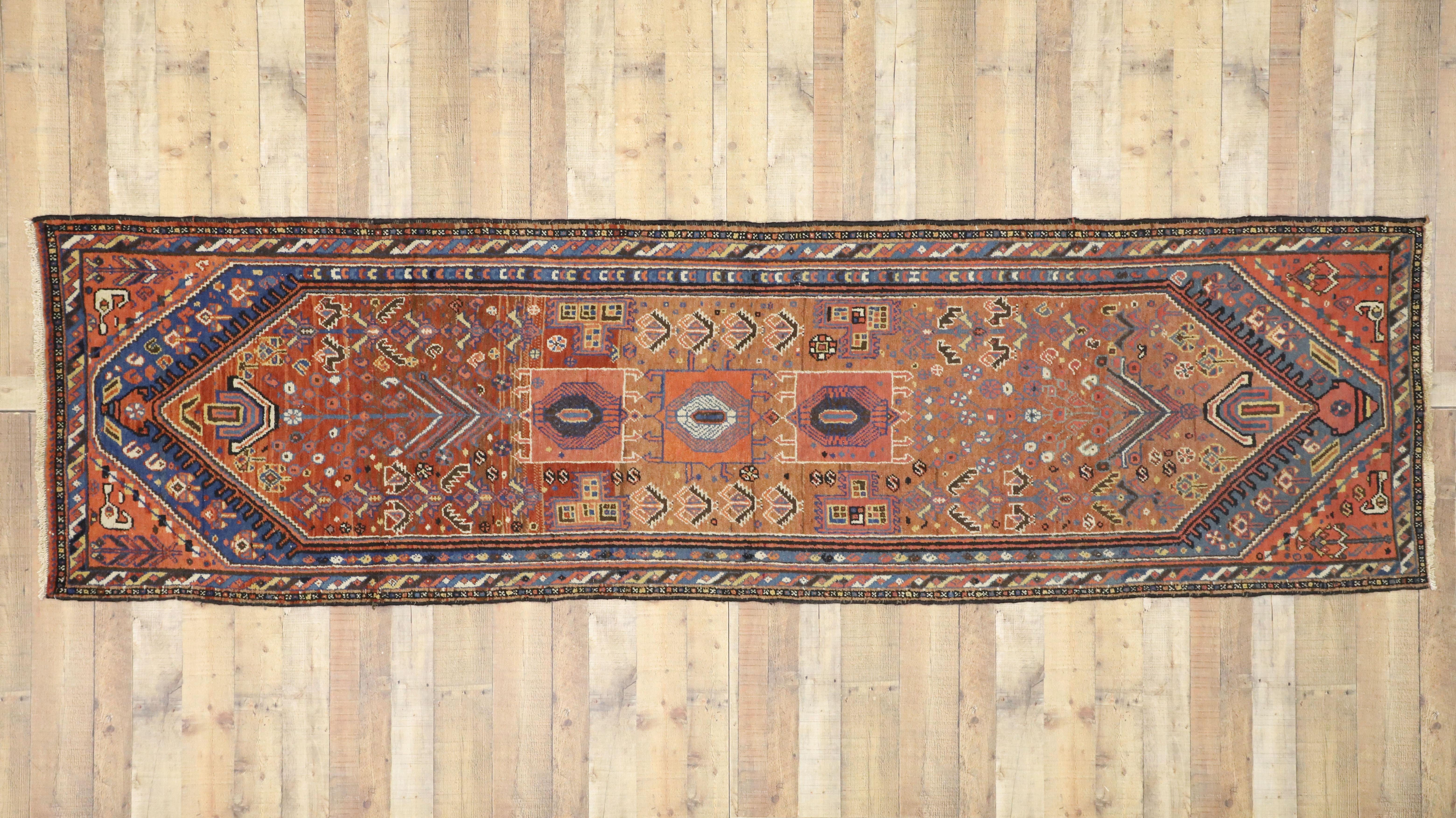 Antique Malayer Persian Runner with Mid-Century Modern Tribal Style 5