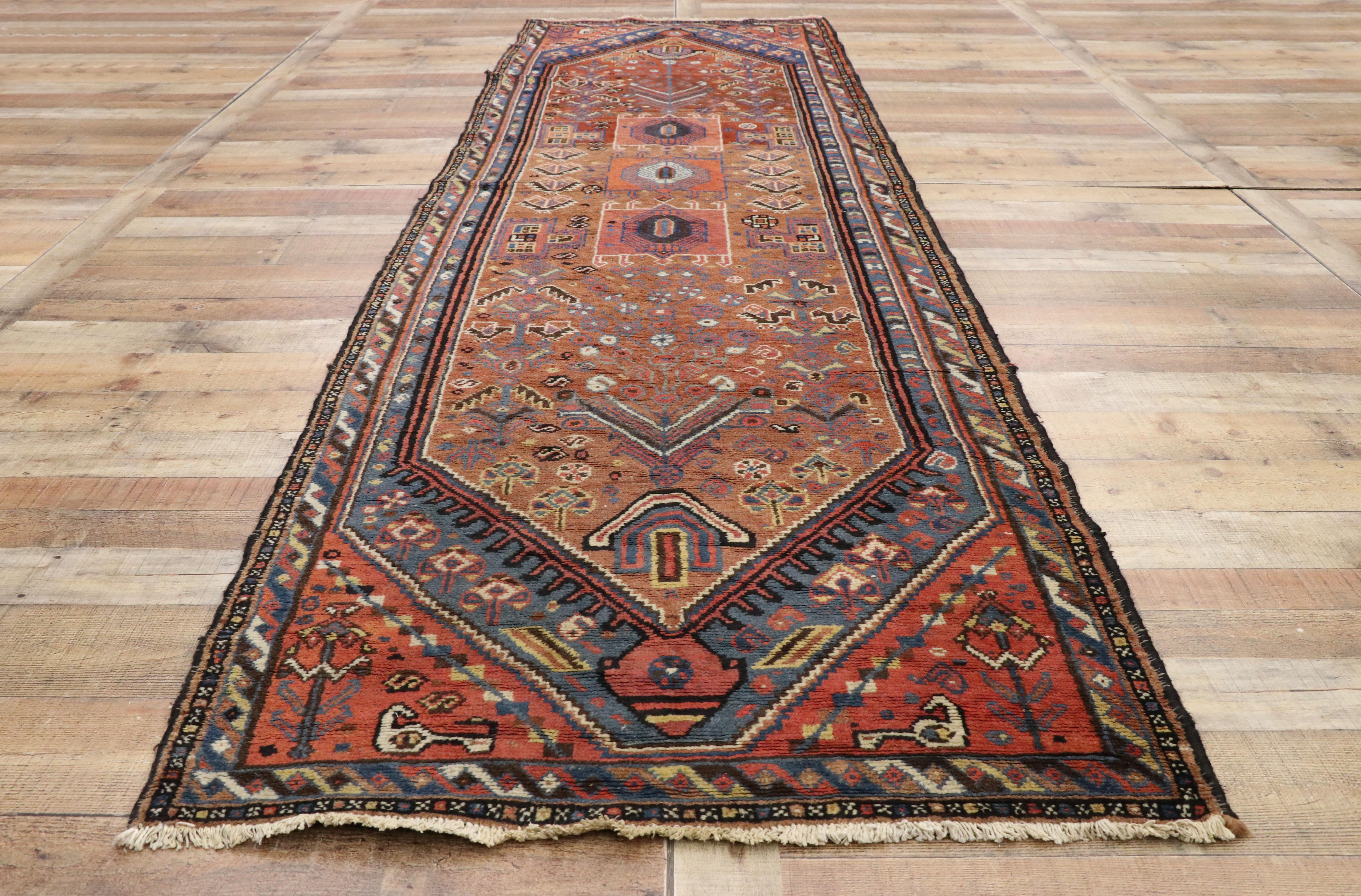 Antique Malayer Persian Runner with Mid-Century Modern Tribal Style 1