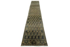 Antique Malayer Persian Runner - 1900s Wool Rug - Blue Boteh Pattern