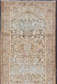 Antique Malayer Persian Runner in Gray, Blue, Brown & Caramel Colors