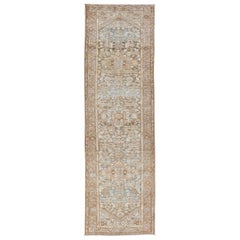 Antique Malayer Persian Runner in Gray, Blue, Brown 
Caramel Colors