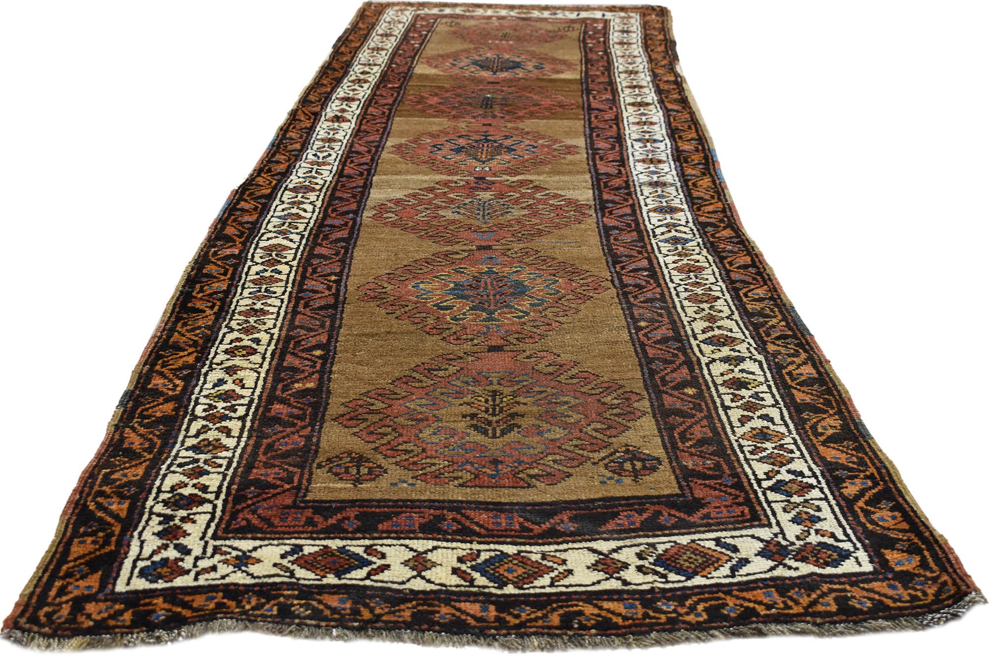 Antique Malayer Persian Runner with Warm Artisan and Mid-Century Modern Style In Good Condition For Sale In Dallas, TX