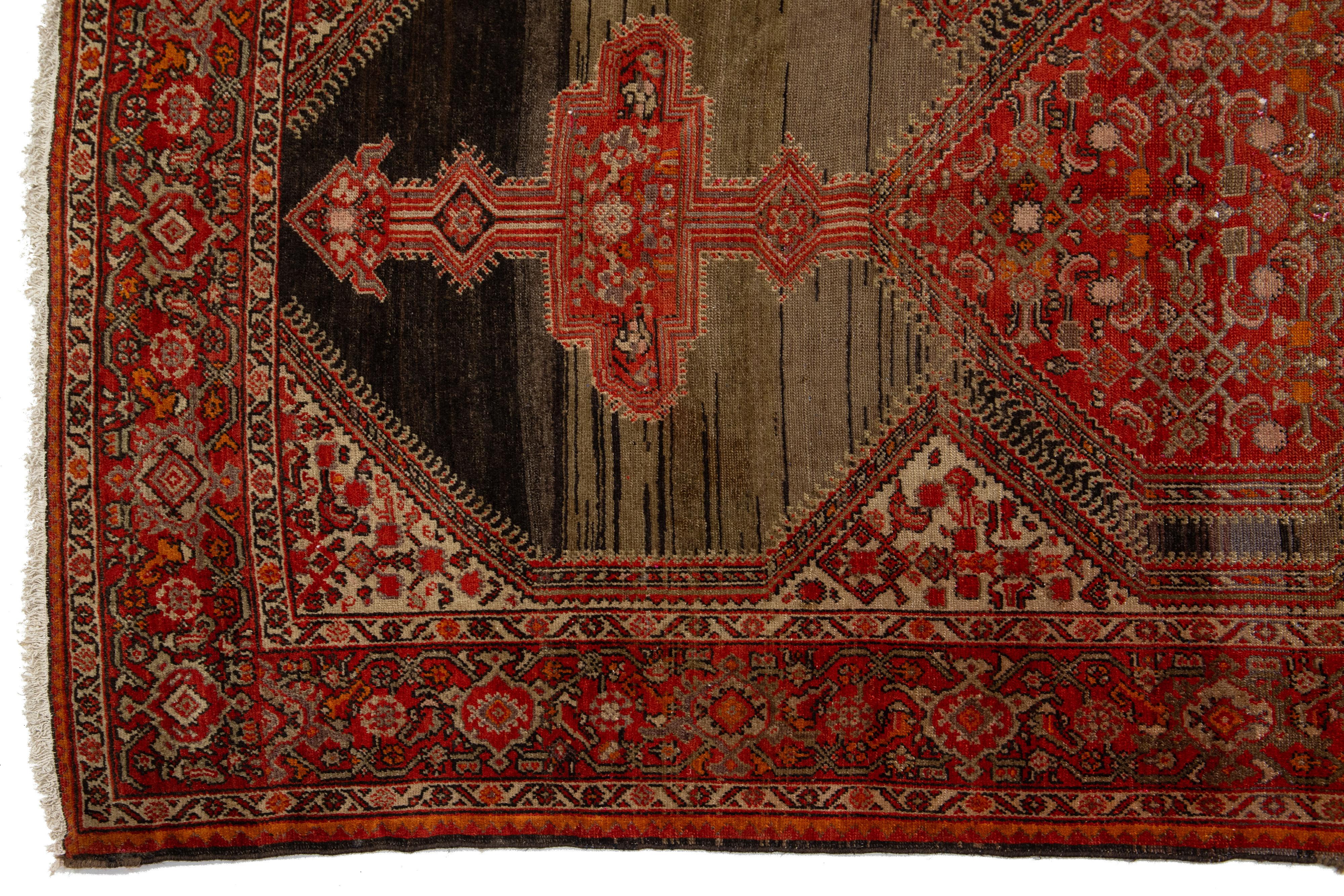 Antike Malayer Persisch Sactter Wolle Teppich In Brown mit Tribal Design im Angebot 2