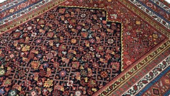 Antique Malayer Red and Navy Geometric Wool Rug 5'9''x15'10'' Circa 1920