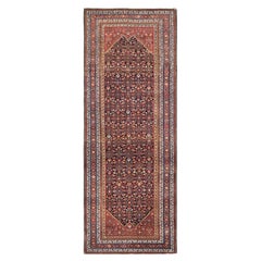 Antique Malayer Red and Navy Geometric Wool Rug 5'9''x15'10'' Circa 1920