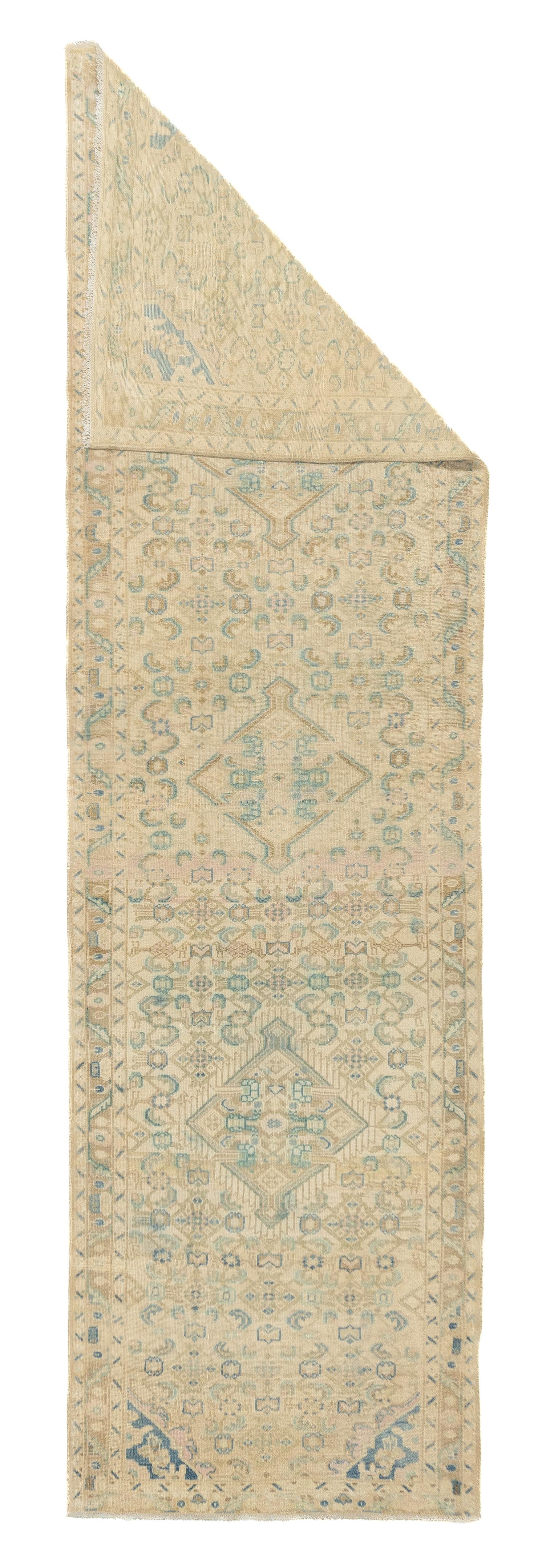 Antique Malayer Rug 2'10'' x 9'8''. A large town in the Greater Hamadan Weaving Area, specializing in single-wefted scatters, room sizes, gallery carpets, long rugs and occasional runners. Numerous satellite villages. Wide range of characteristic