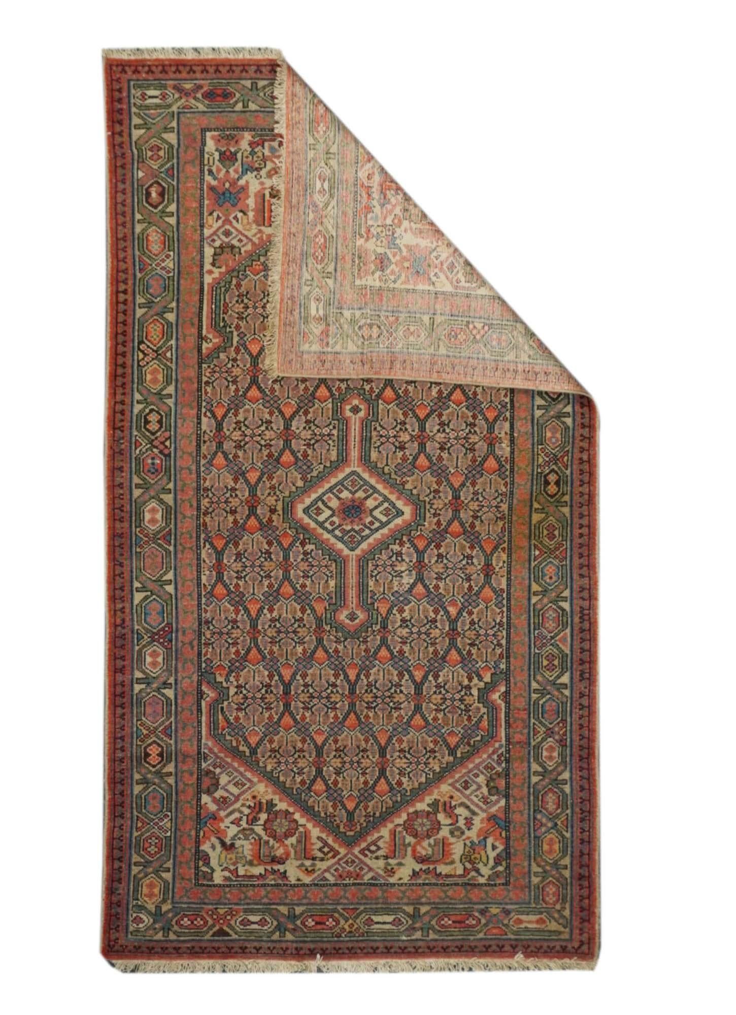 Antique Malayer Rug 3'8'' x 6'7''. A large town in the Greater Hamadan Weaving Area, specializing in single-wefted scatters, room sizes, gallery carpets, long rugs and occasional runners. Numerous satellite villages. Wide range of characteristic