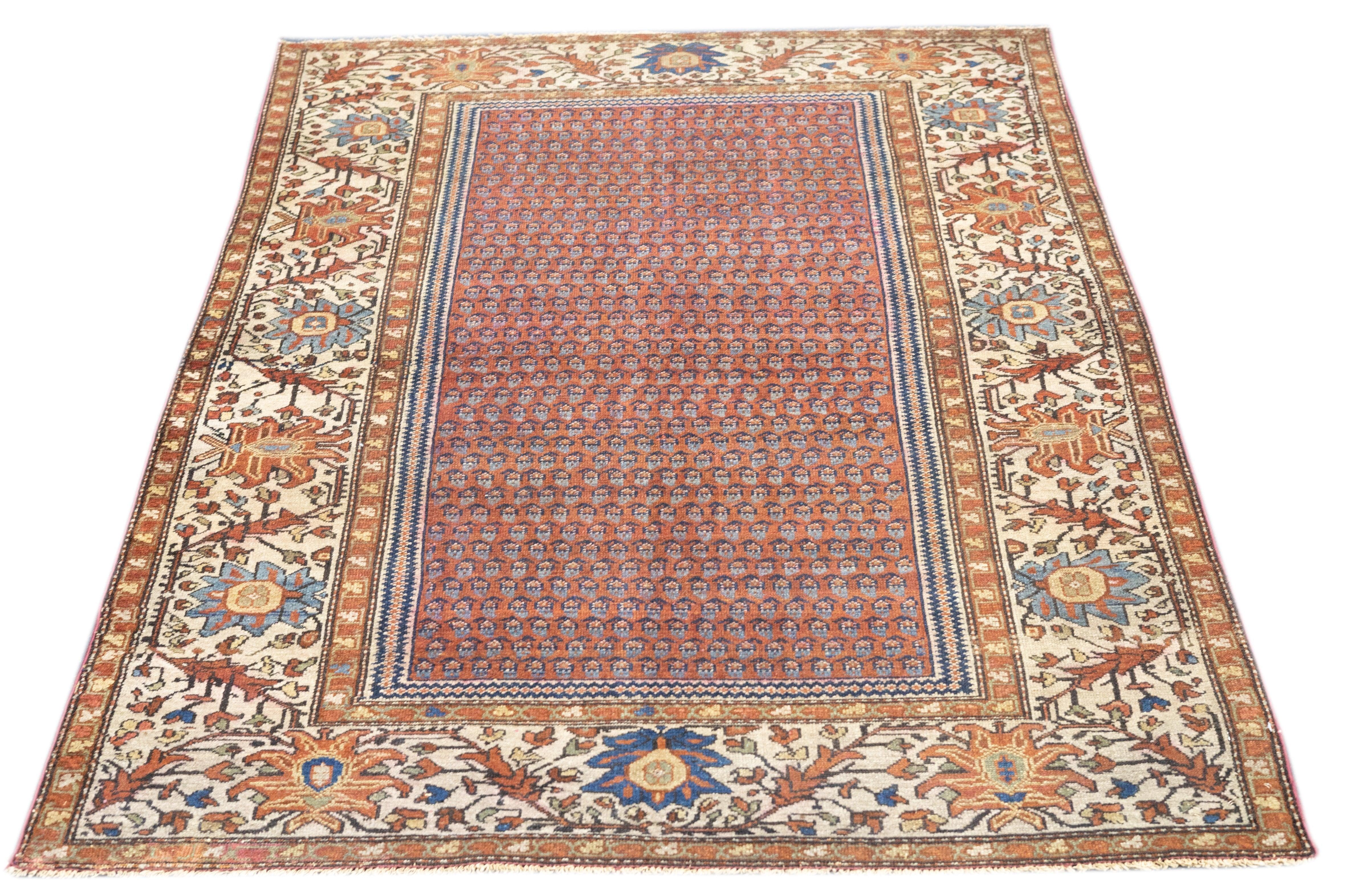 19th Century Antique Malayer Rug 4'3'' x 6'3'' For Sale