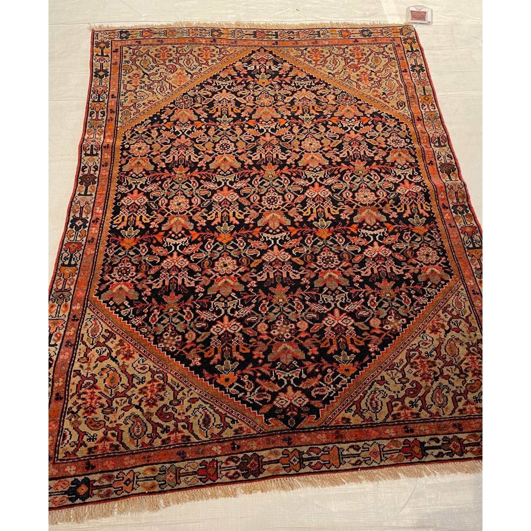 Antique Malayer Rug 4.9 X 3.5 , fait et noué à la main, tapis tribal , Laine sur base de coton, authentique Tapis Persan