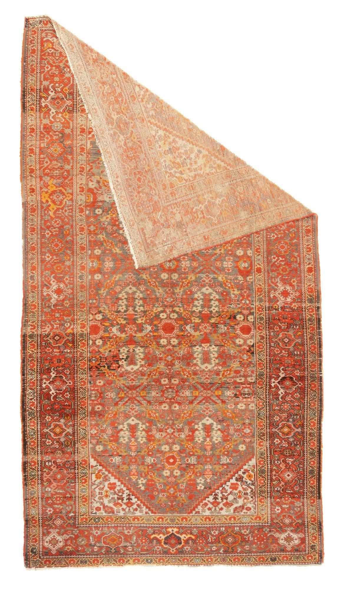 Antique Malayer Rug 5'5'' x 9'10''. A large town in the Greater Hamadan Weaving Area, specializing in single-wefted scatters, room sizes, gallery carpets, long rugs and occasional runners. Numerous satellite villages. Wide range of characteristic