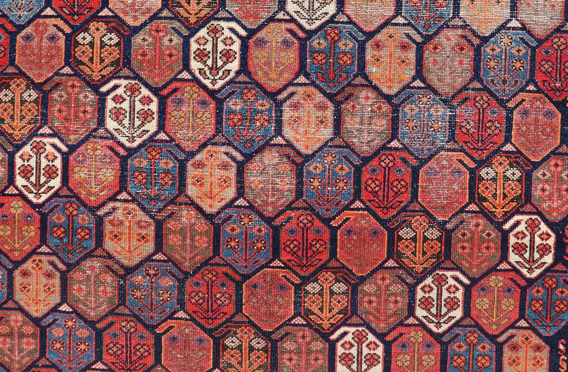 Persian Antique Malayer Rug in Soft Tones in Wool with Sub-Geometric Paisley Design For Sale