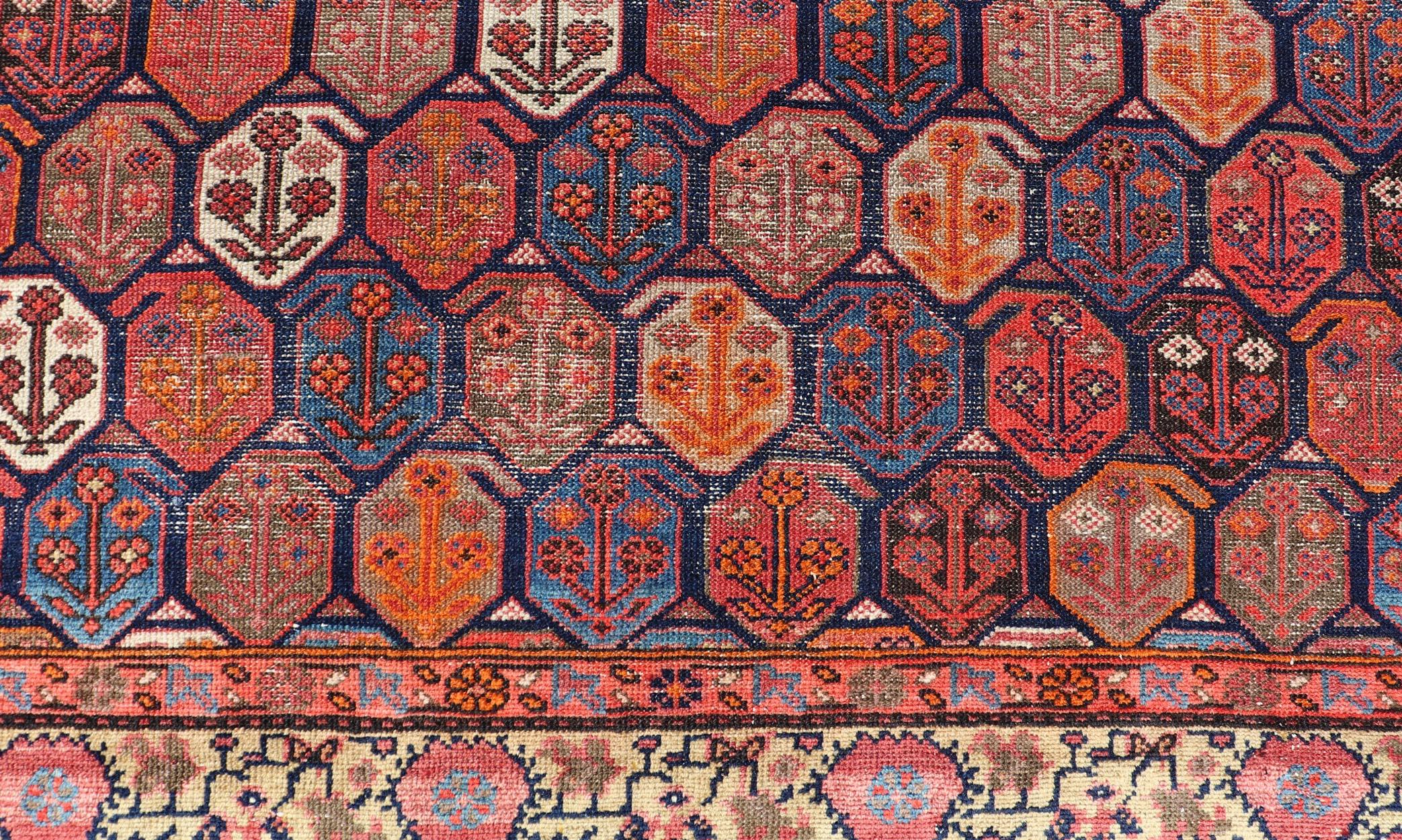 Hand-Knotted Antique Malayer Rug in Soft Tones in Wool with Sub-Geometric Paisley Design For Sale