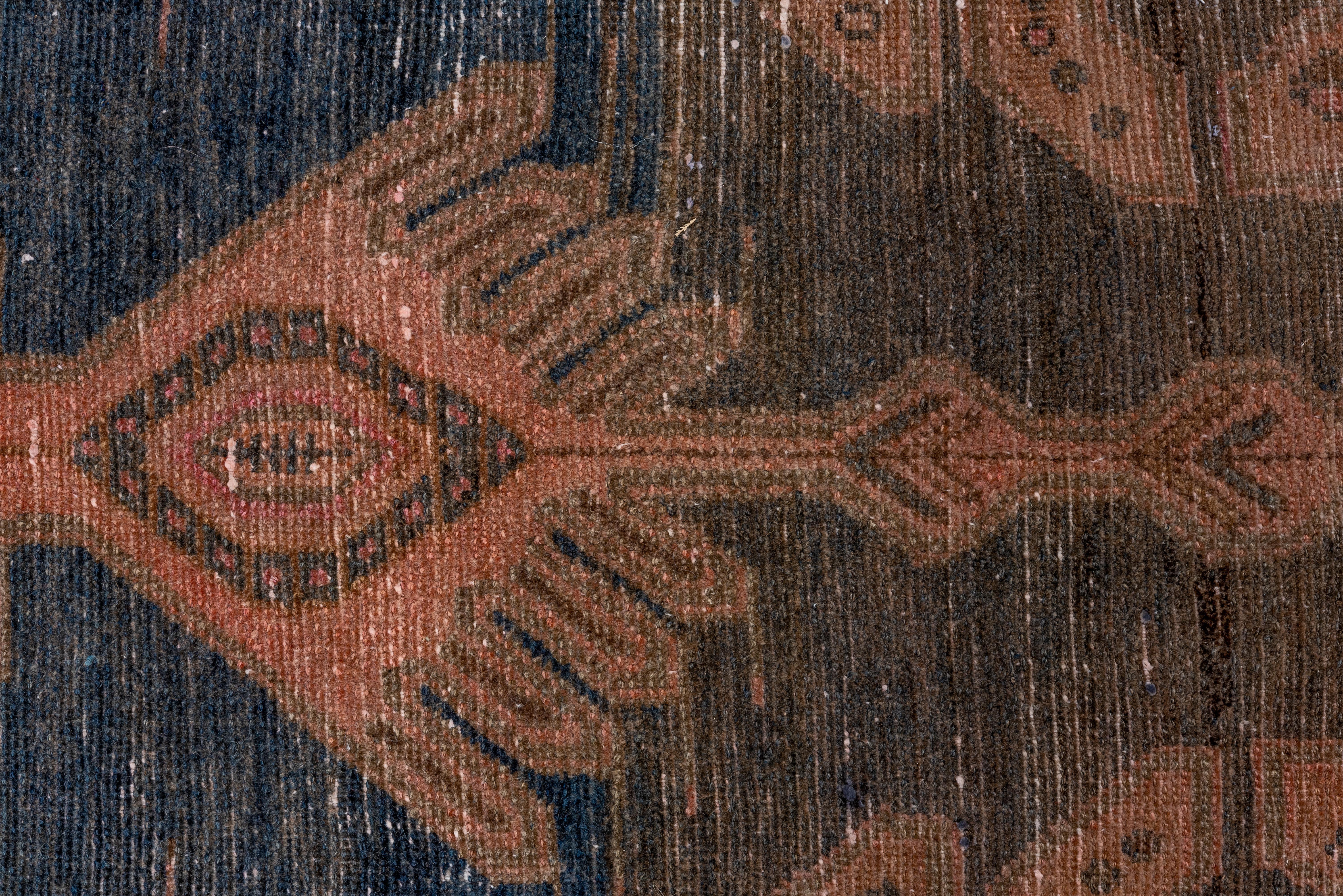 Antique Malayer Rug navy medallion on terracotta field For Sale 1