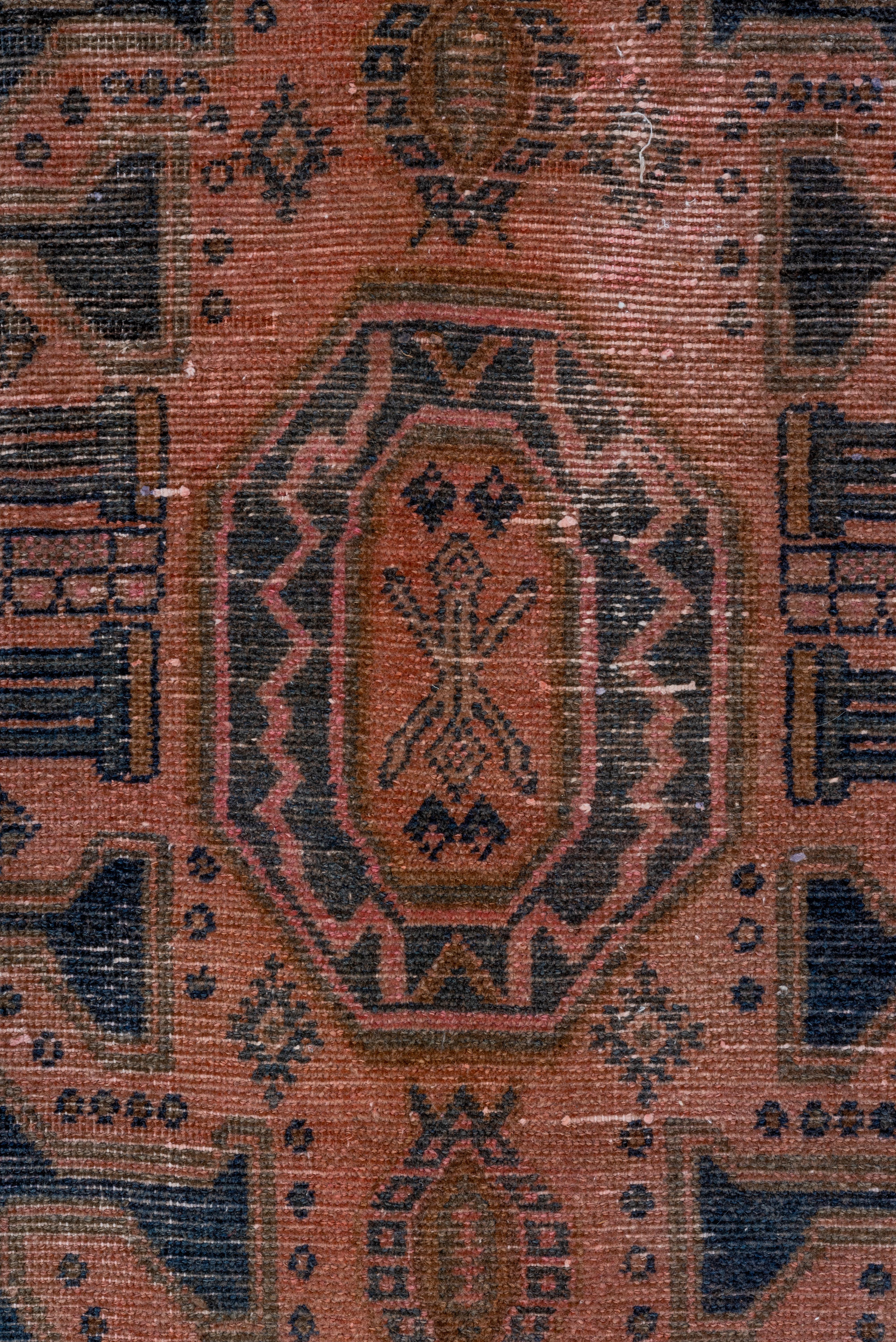 Antique Malayer Rug navy medallion on terracotta field For Sale 2