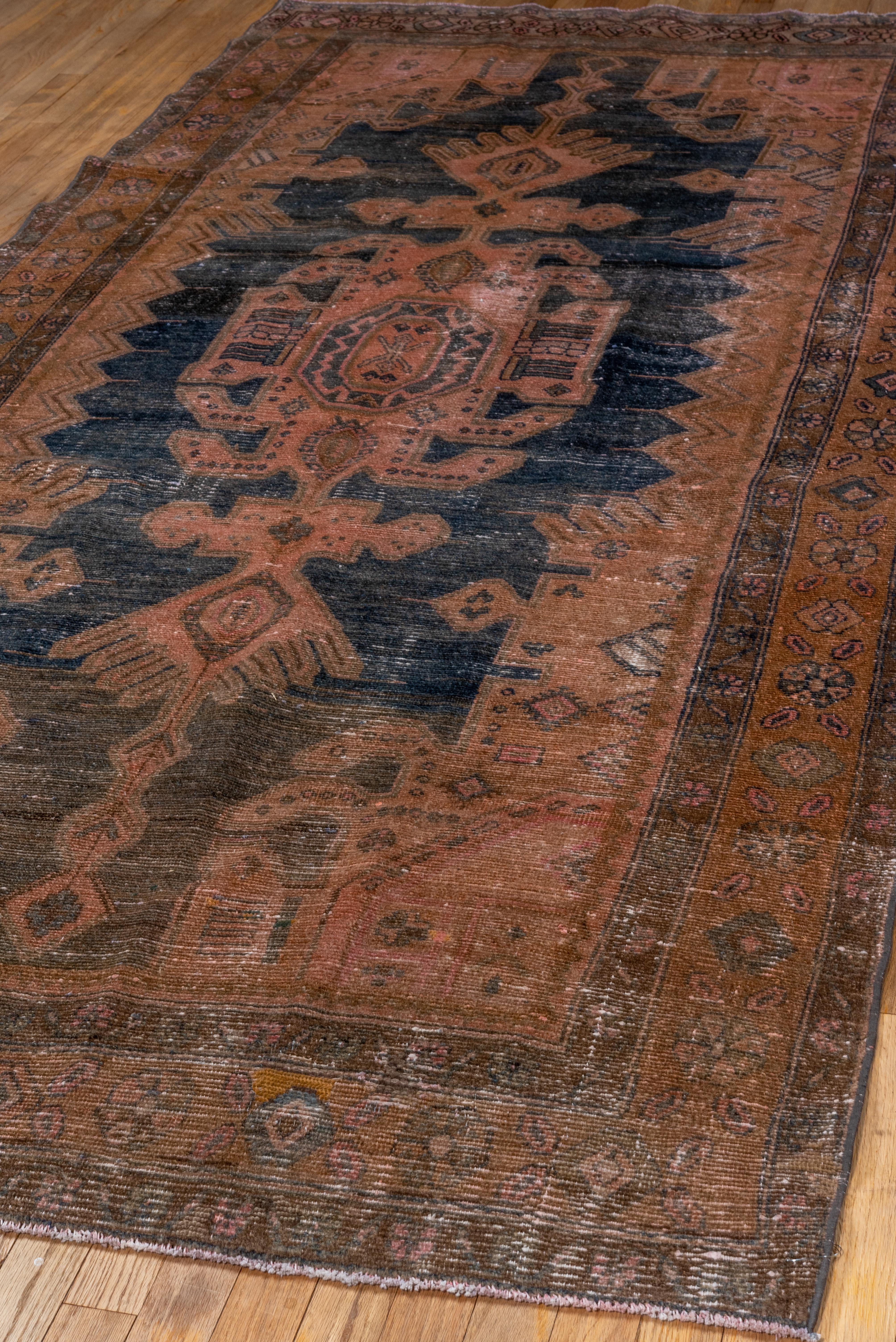 Antique Malayer Rug navy medallion on terracotta field For Sale 3