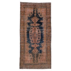 Antique Malayer Rug navy medallion on terracotta field