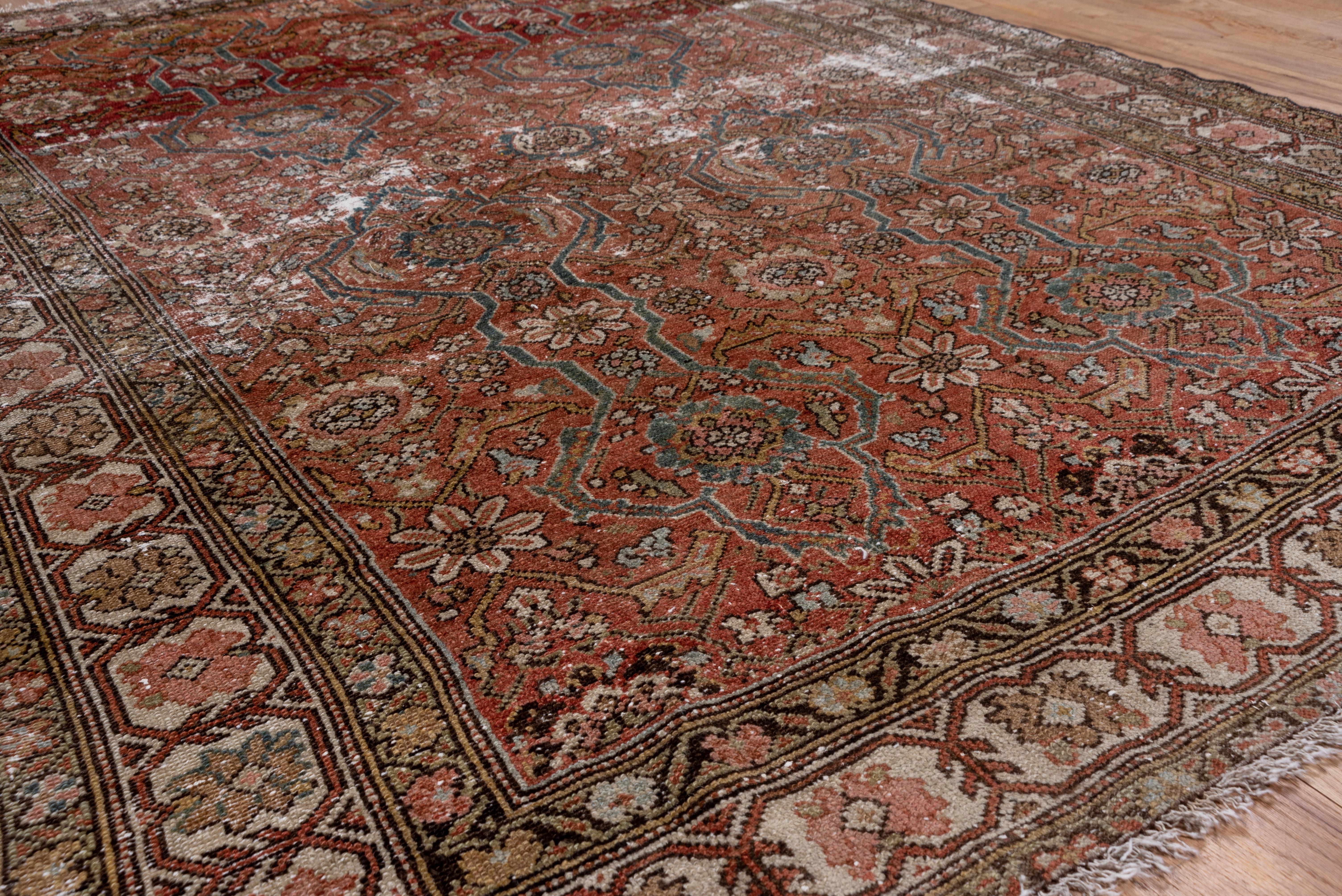 Persian Antique Malayer Rug, Rust Allover Field, Lightly Distressed