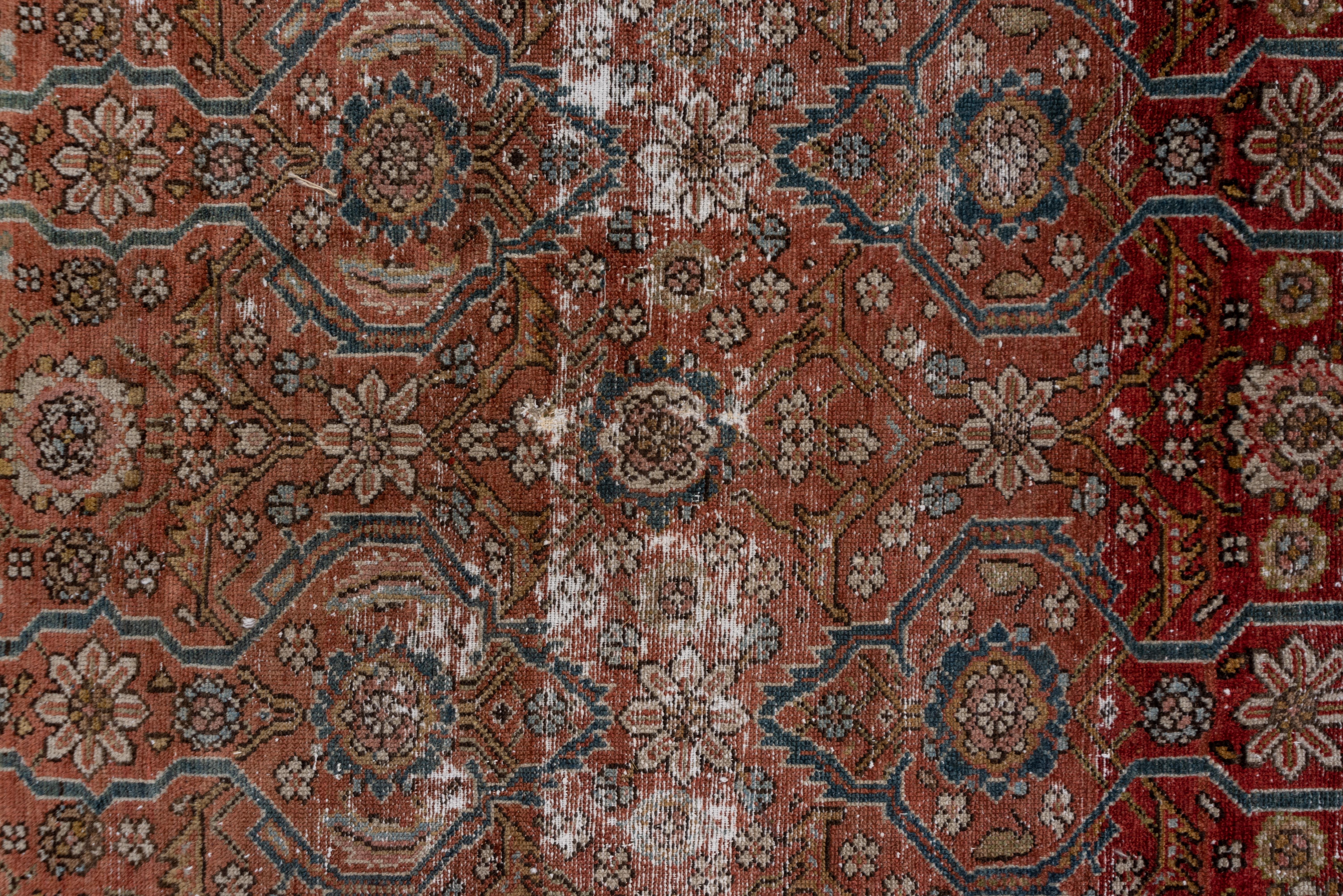Antique Malayer Rug, Rust Allover Field, Lightly Distressed In Good Condition In New York, NY