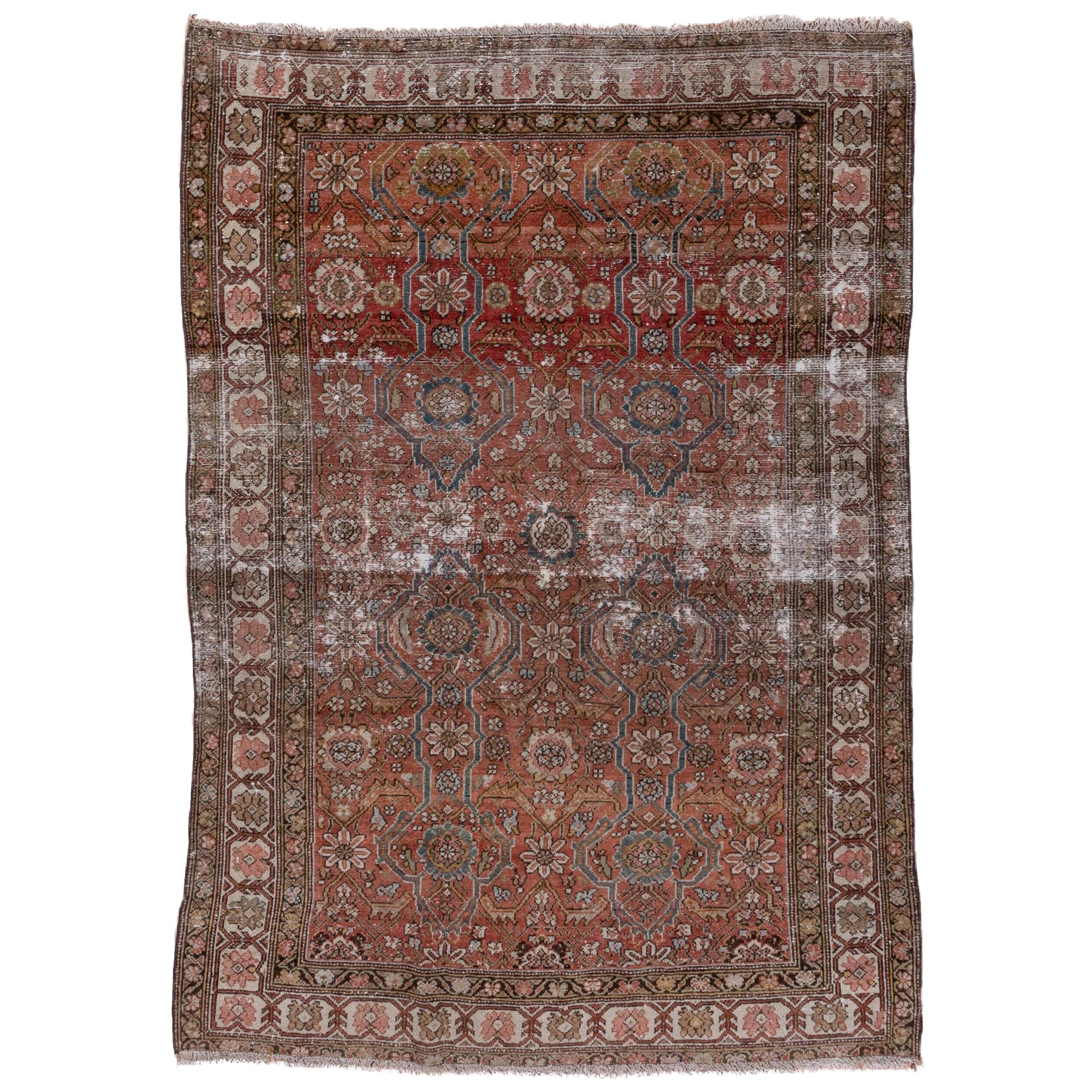 Antique Malayer Rug, Rust Allover Field, Lightly Distressed