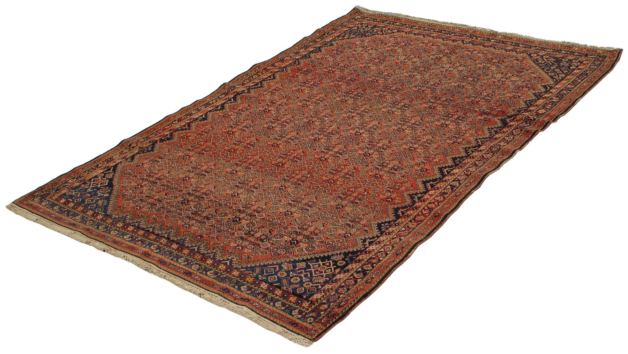 Persian Antique Malayer Rug with a Geometric Herati Fish Design  For Sale