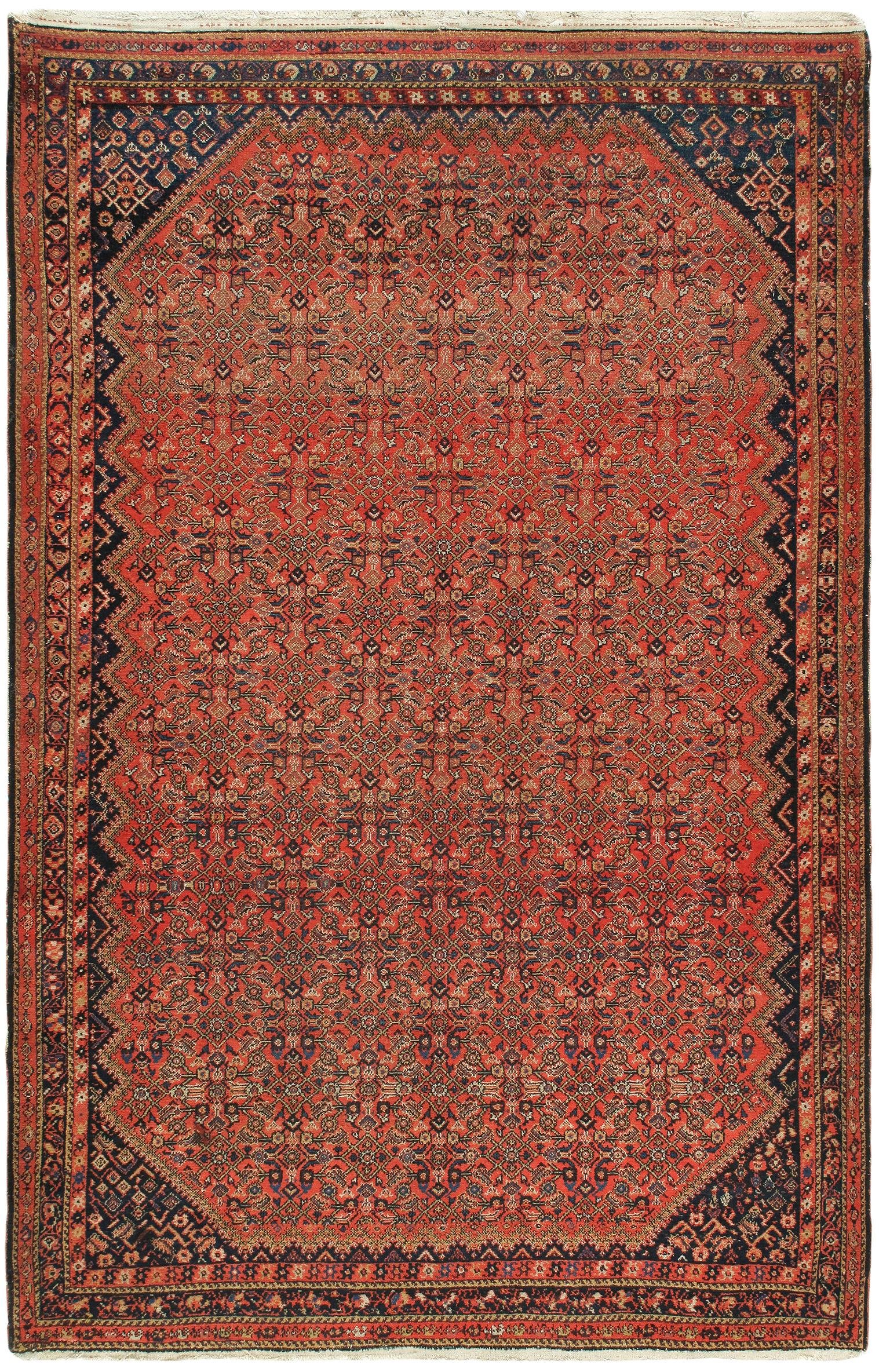 Antique Malayer Rug with a Geometric Herati Fish Design  For Sale