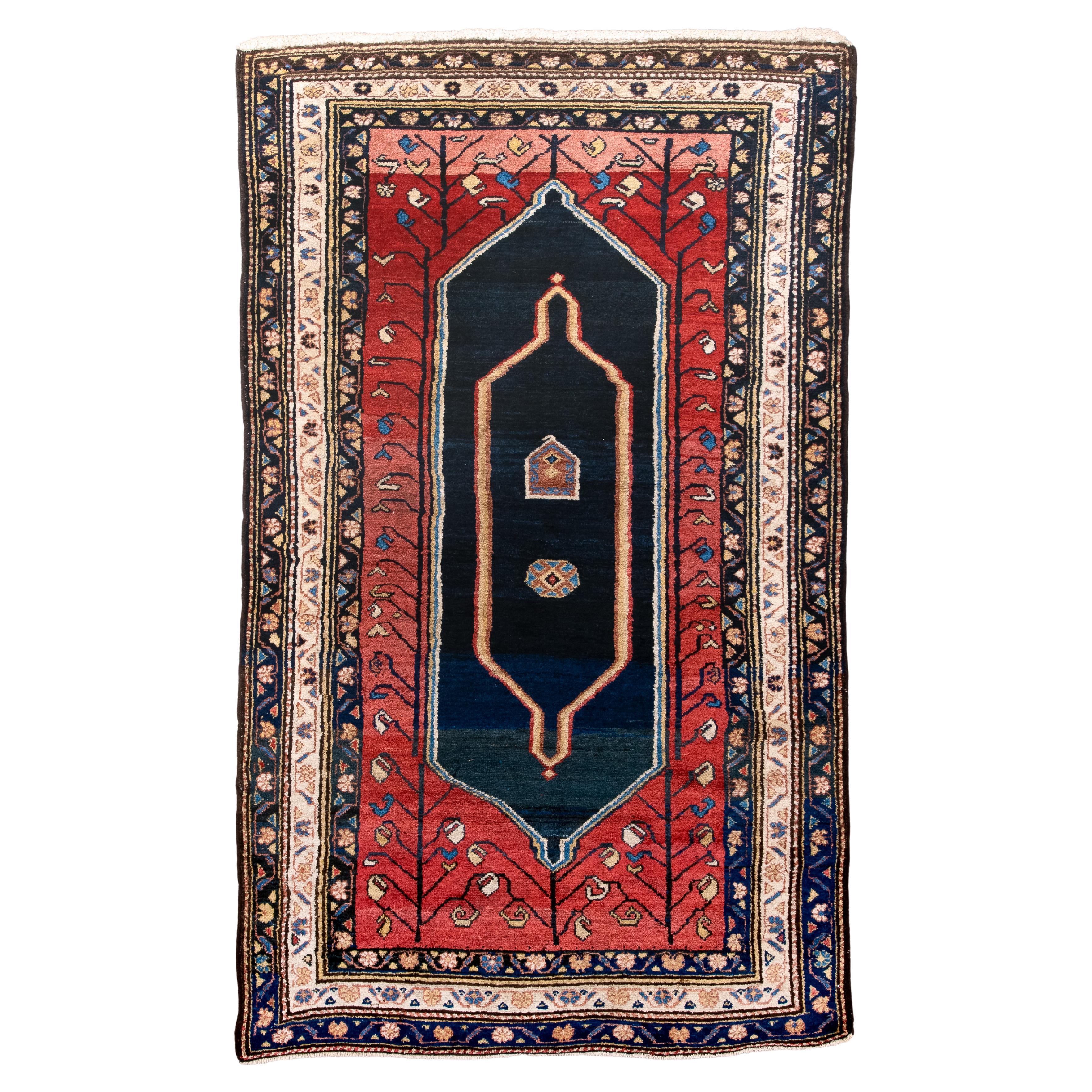 Antique Malayer Rug with A Navy and Red Field