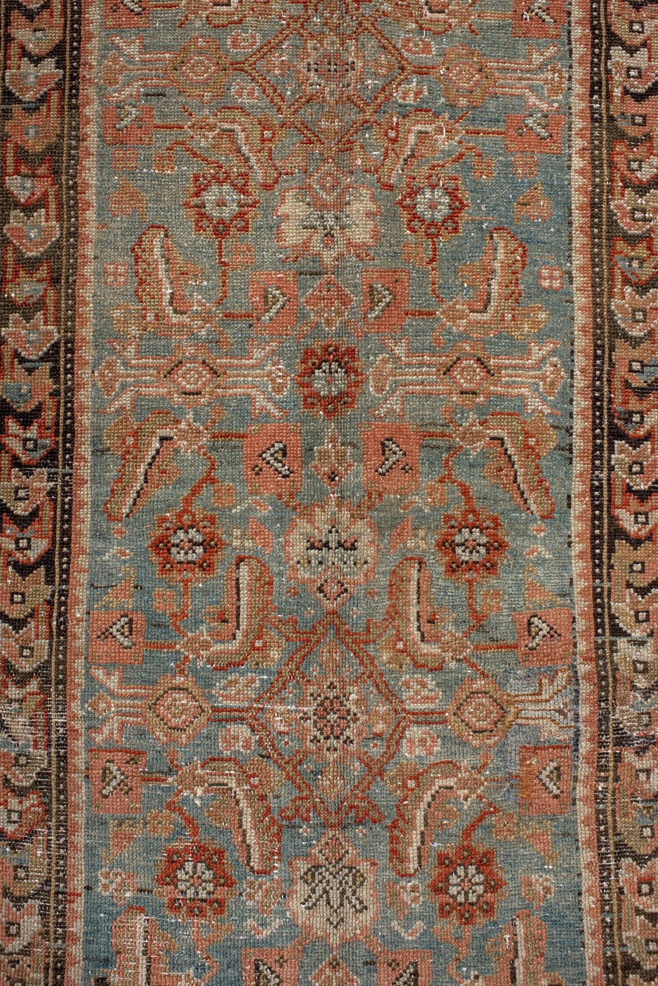 Hand-Knotted Antique Malayer Rug with Blue Field and Terracotta Border For Sale