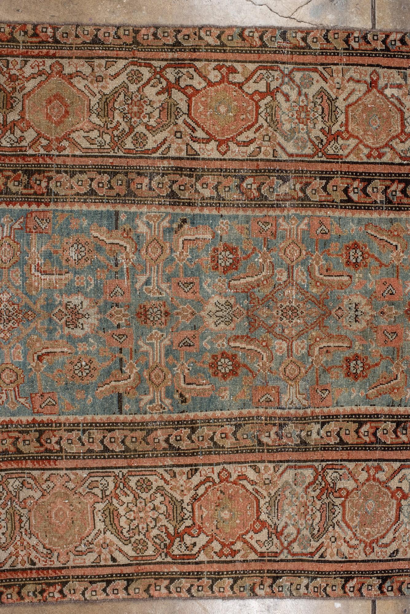 20th Century Antique Malayer Rug with Blue Field and Terracotta Border For Sale
