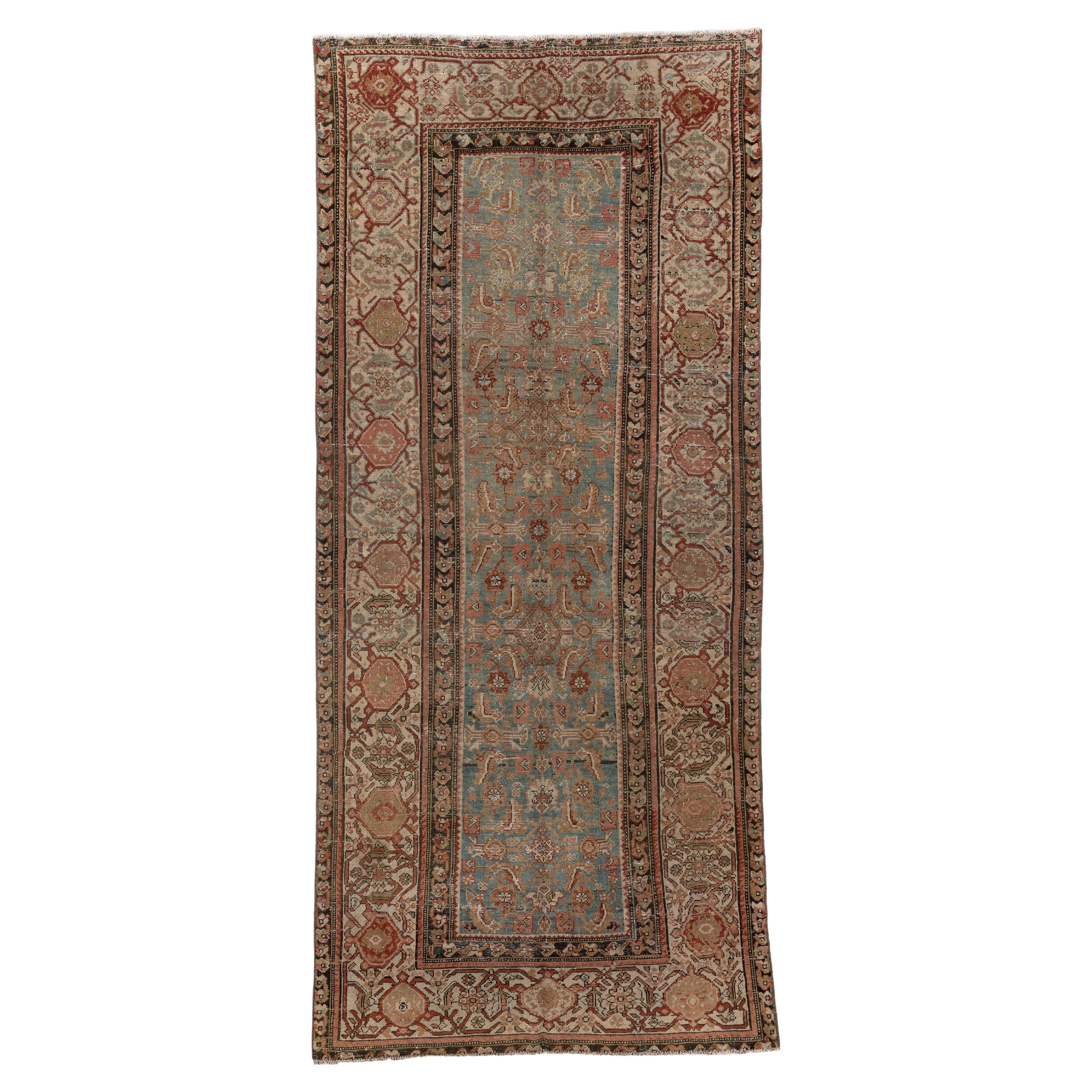 Antique Malayer Rug with Blue Field and Terracotta Border For Sale