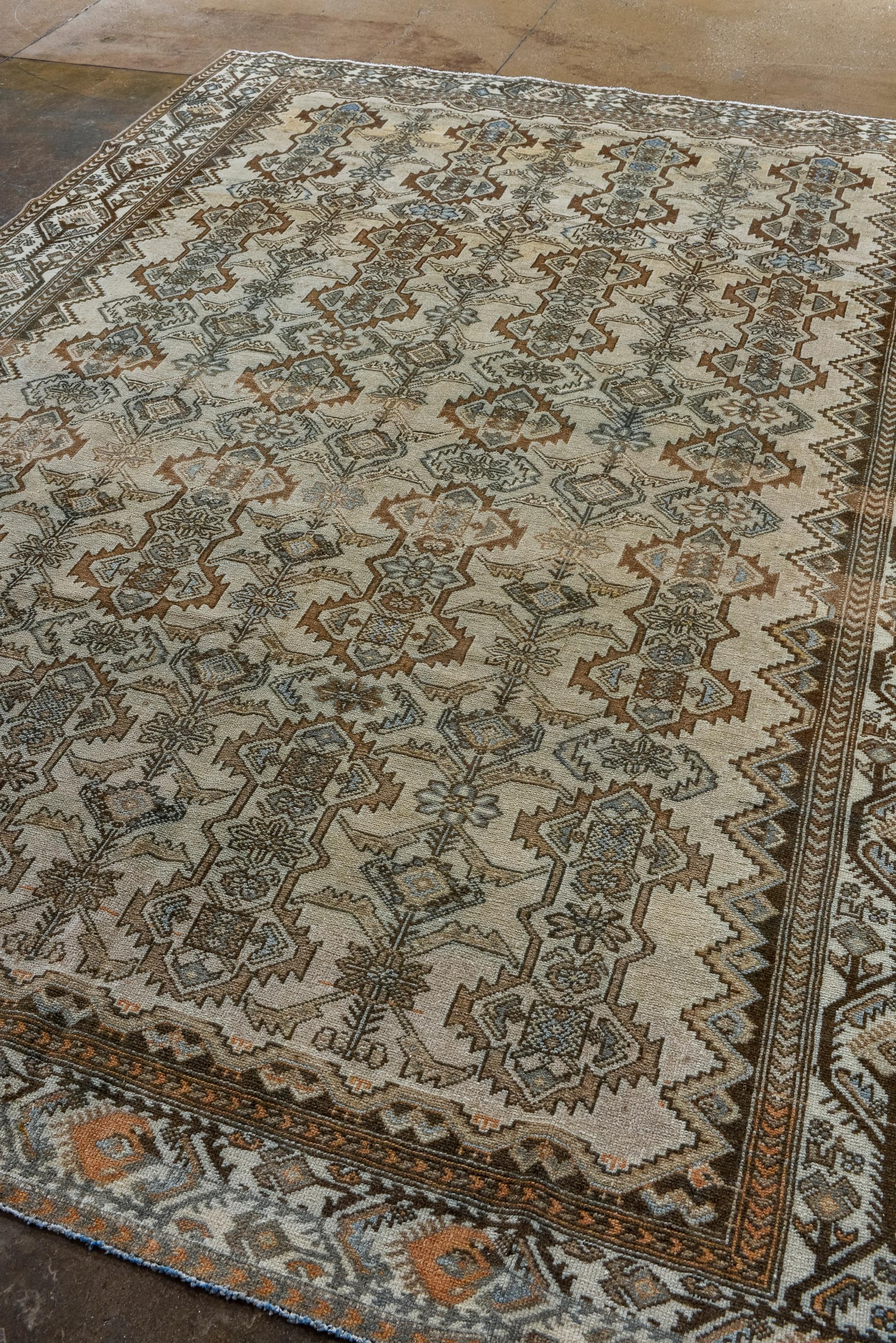 Persian Antique Malayer Rug with Sandy Straw Field and Flower Design For Sale