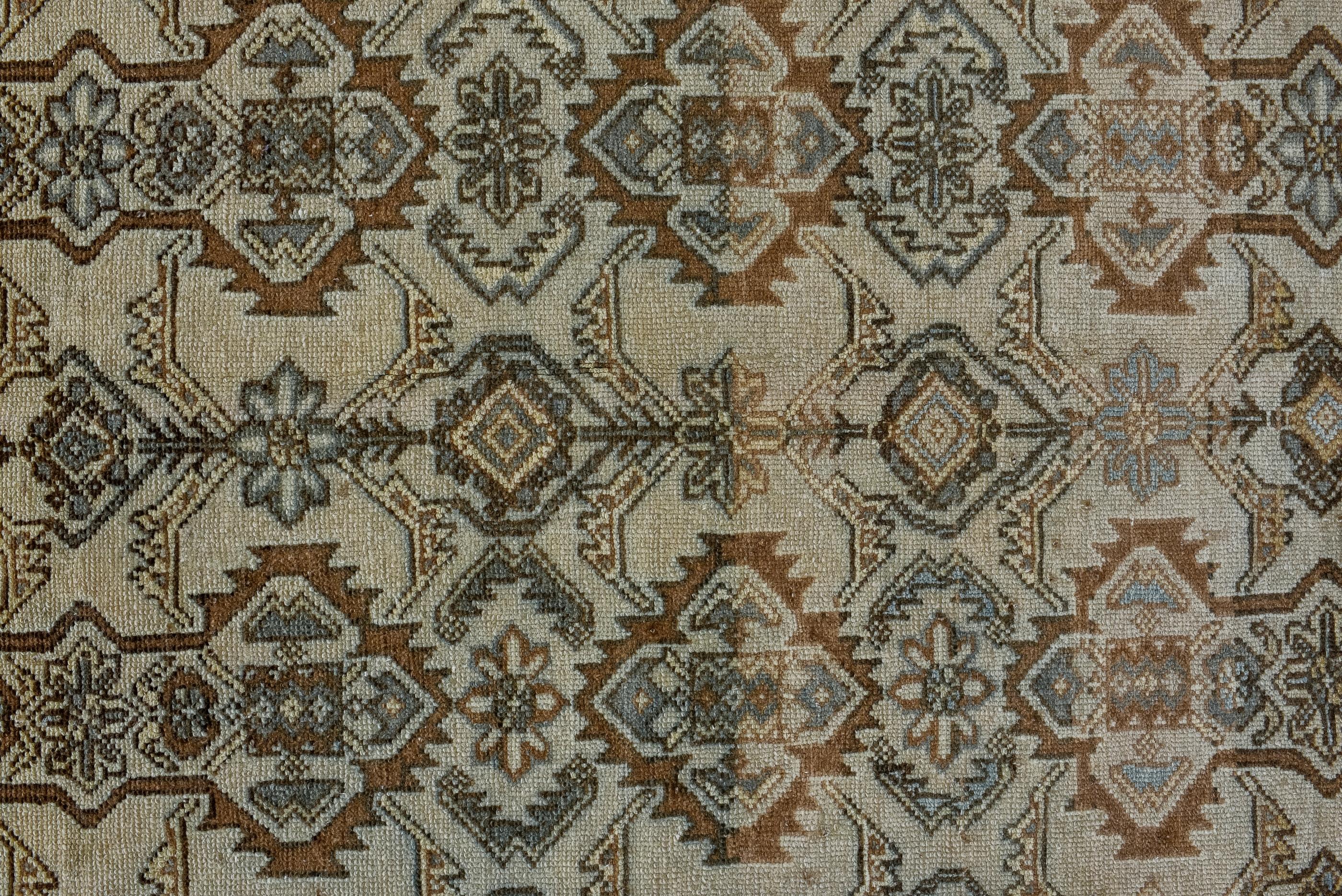 Hand-Knotted Antique Malayer Rug with Sandy Straw Field and Flower Design For Sale