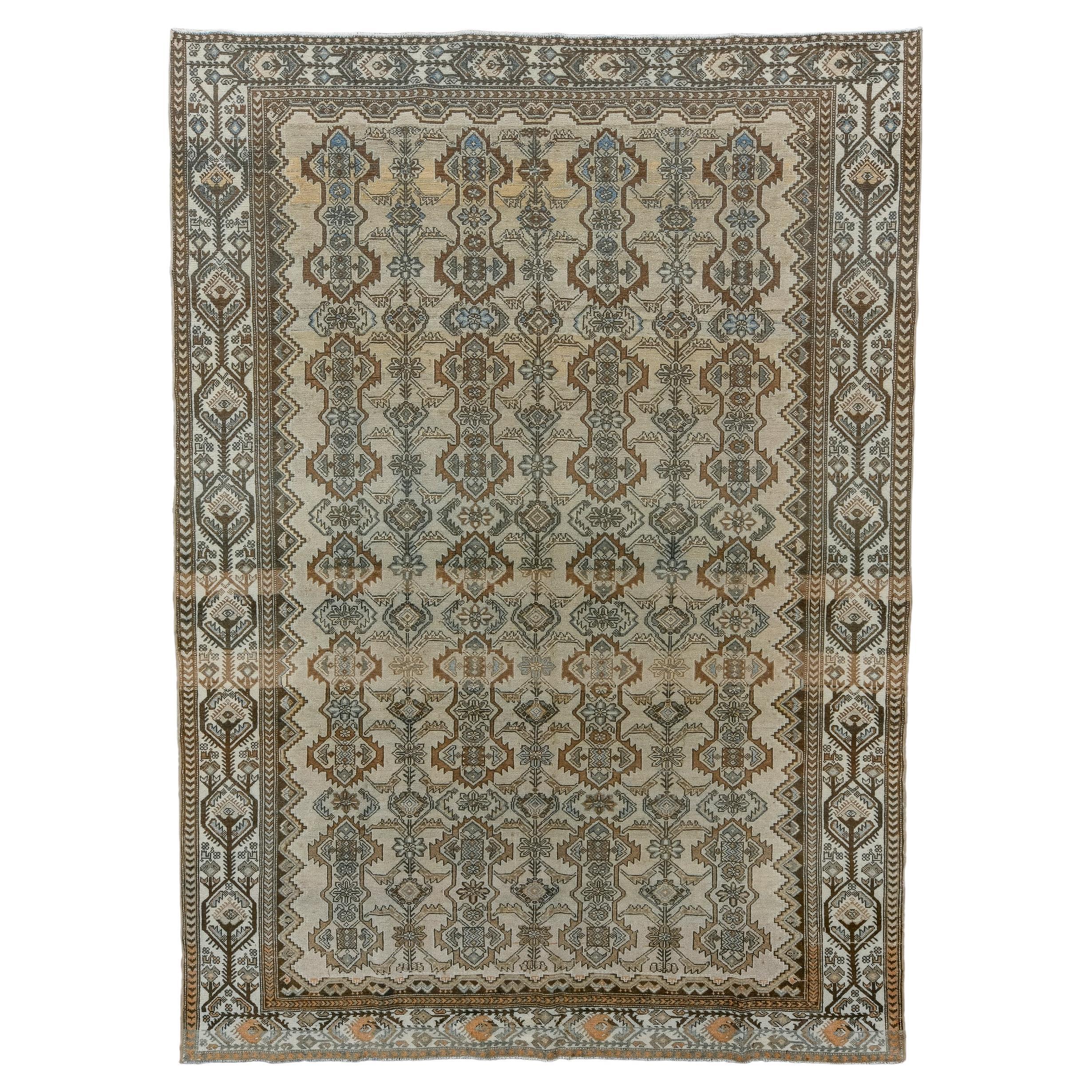 Antique Malayer Rug with Sandy Straw Field and Flower Design For Sale