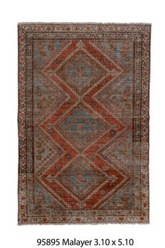 Antique Malayer Rug with Teal Field and Cream Border