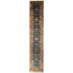 Antique Malayer Runner Beige-Brown and Blue Persian Floral Rug