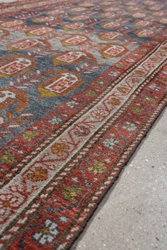 Antique Malayer Runner, Blue Boteh Field, circa 1930s