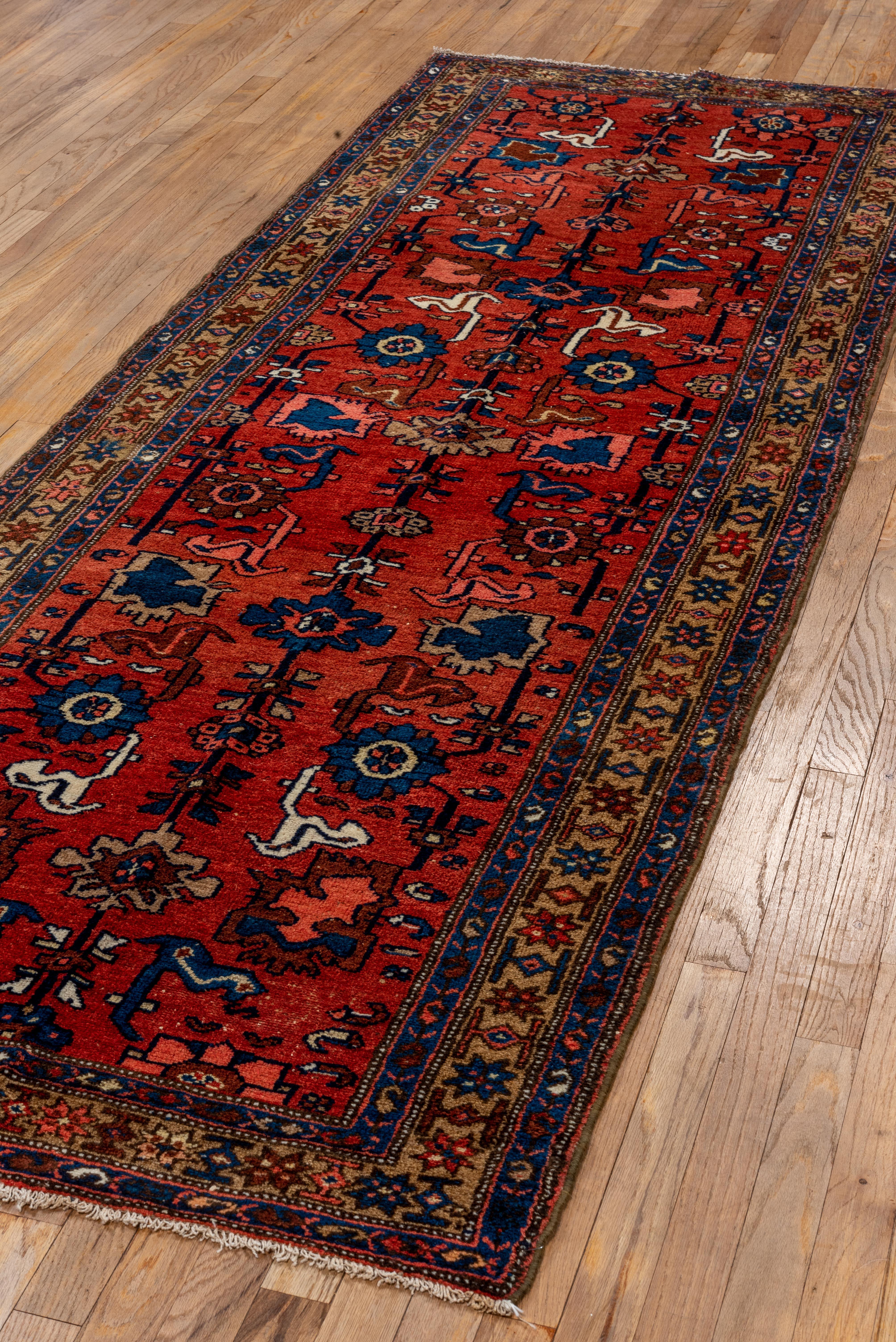 Antique Malayer Runner – Crimson Field with Floral and Animal Motifs For Sale 3