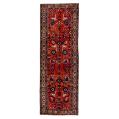 Antique Malayer Runner – Crimson Field with Floral and Animal Motifs