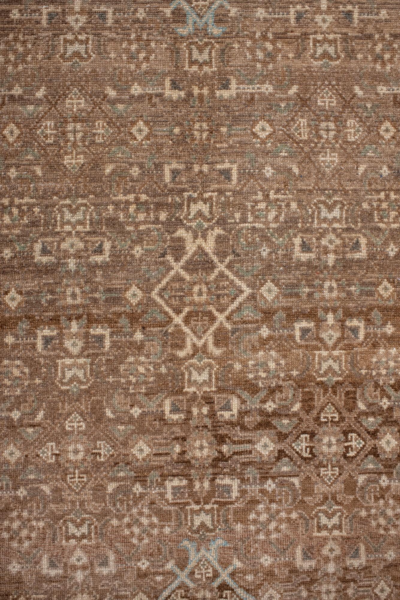 Antique Malayer Runner, Hand-Knotted in Distressed Browns and Neutrals In Good Condition For Sale In New York, NY