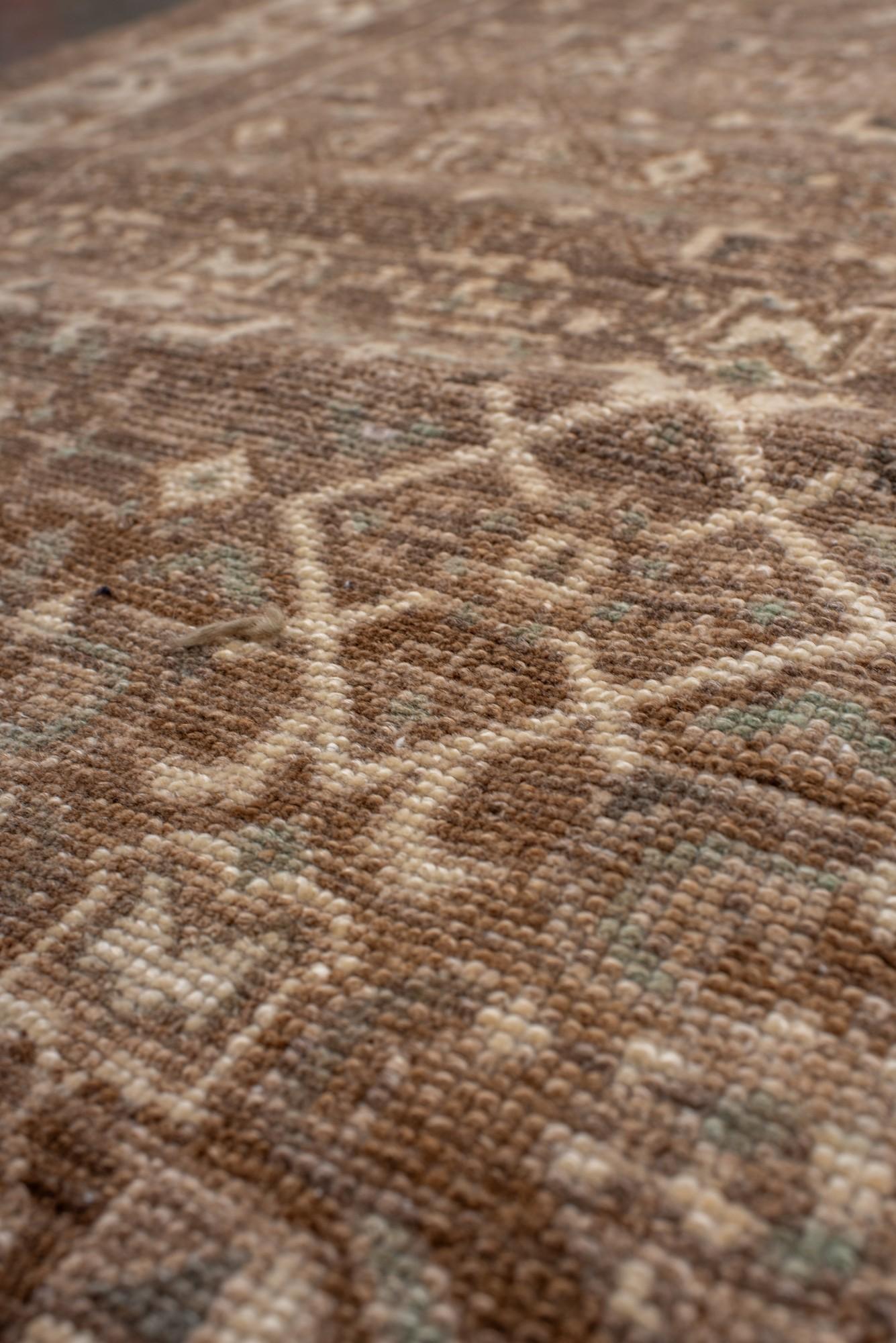 20th Century Antique Malayer Runner, Hand-Knotted in Distressed Browns and Neutrals For Sale