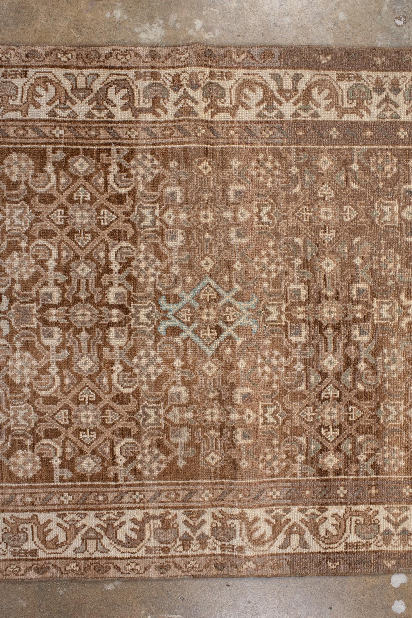 Wool Antique Malayer Runner, Hand-Knotted in Distressed Browns and Neutrals For Sale