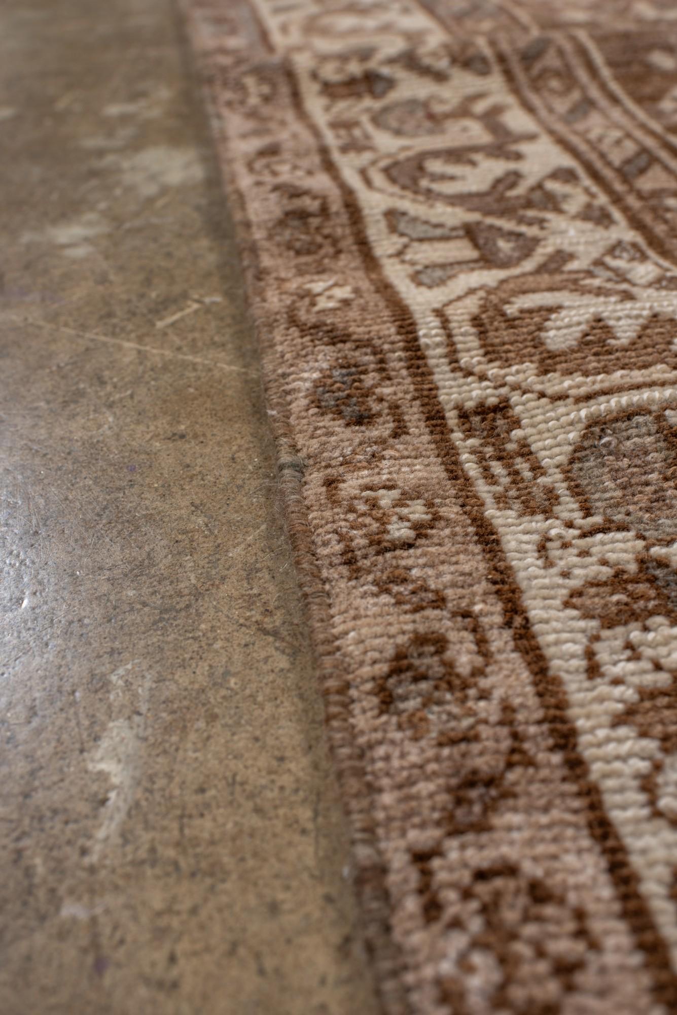 Antique Malayer Runner, Hand-Knotted in Distressed Browns and Neutrals For Sale 1