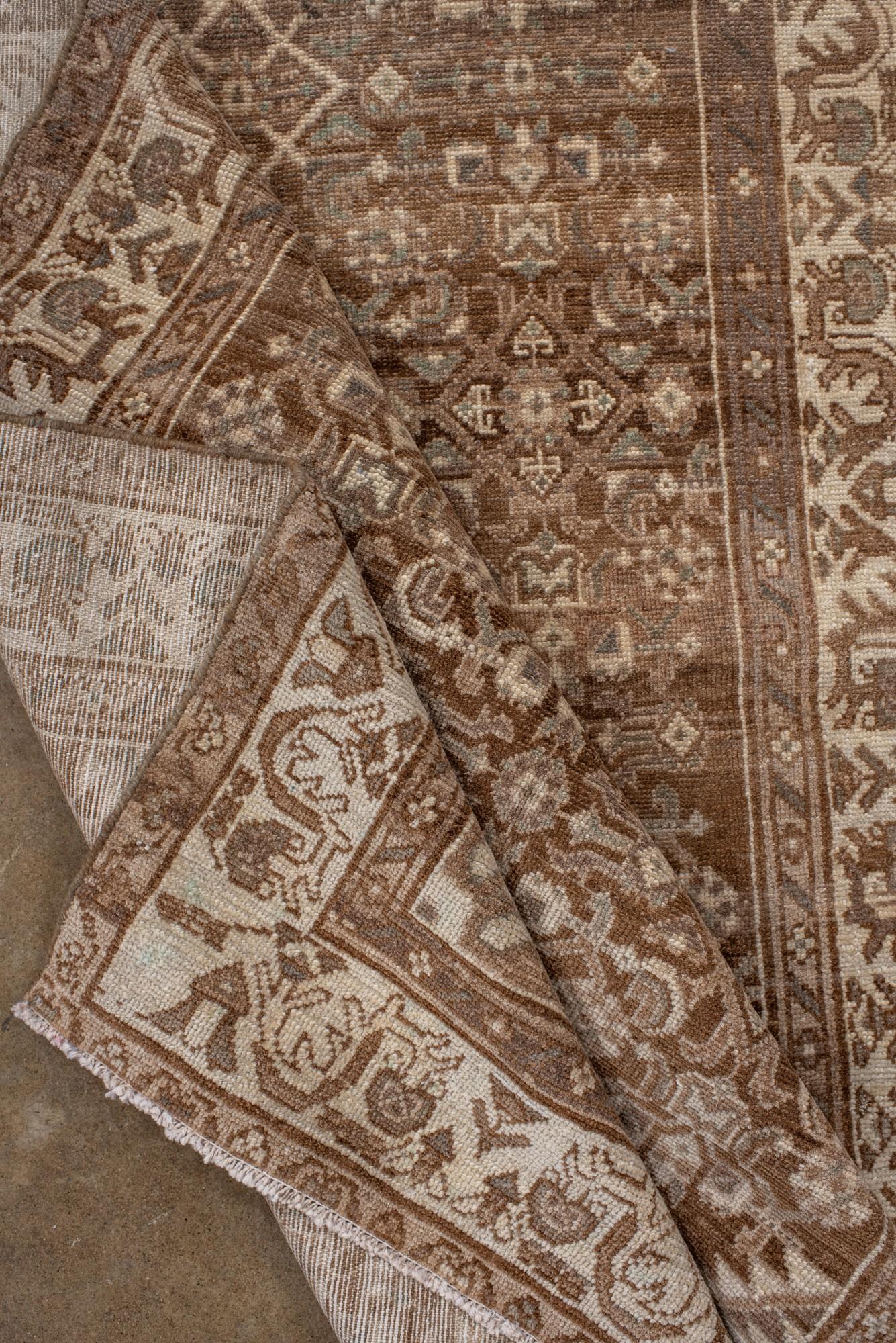 Antique Malayer Runner, Hand-Knotted in Distressed Browns and Neutrals For Sale 2